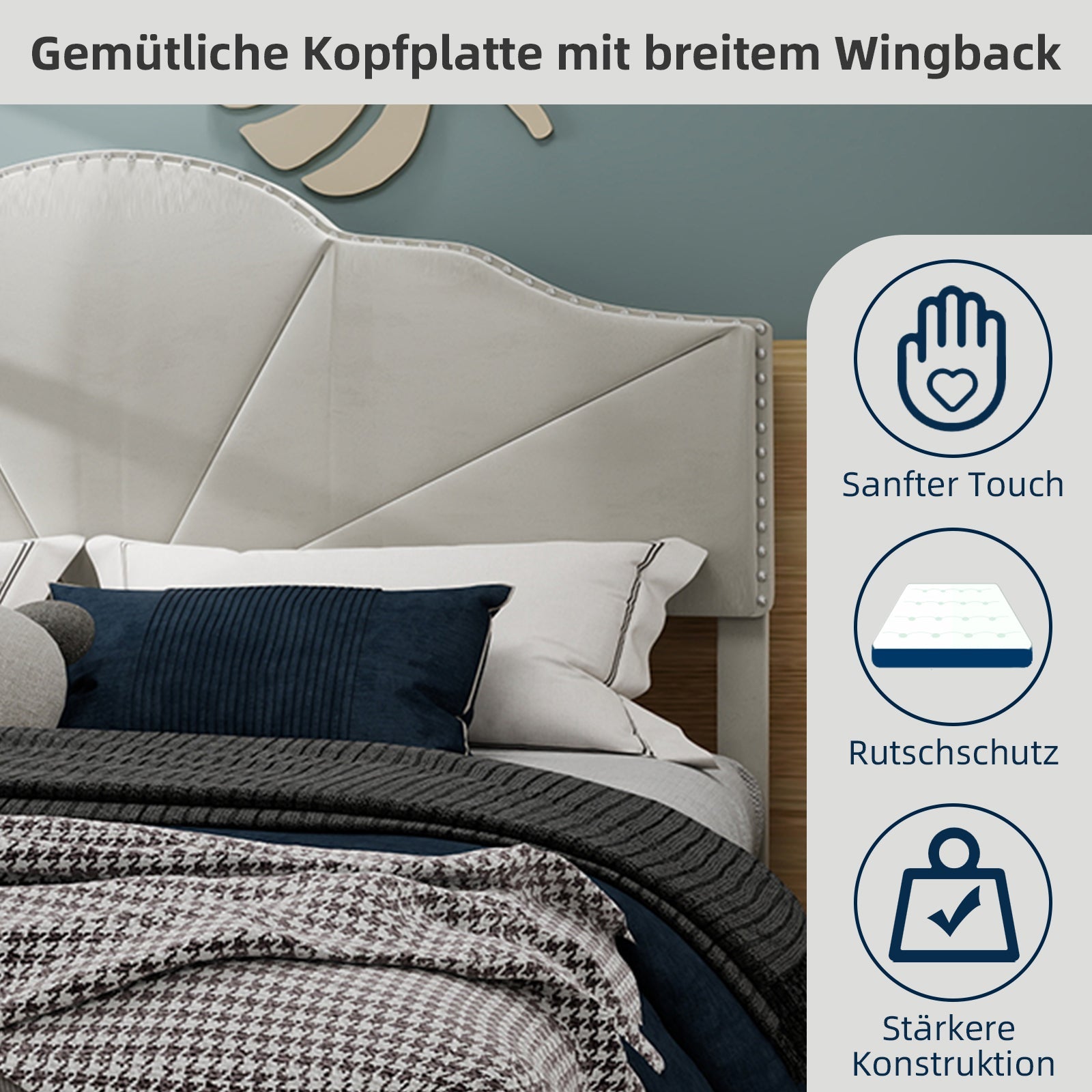Logidon bedstee 160x200 beige met elegant hoofdbord