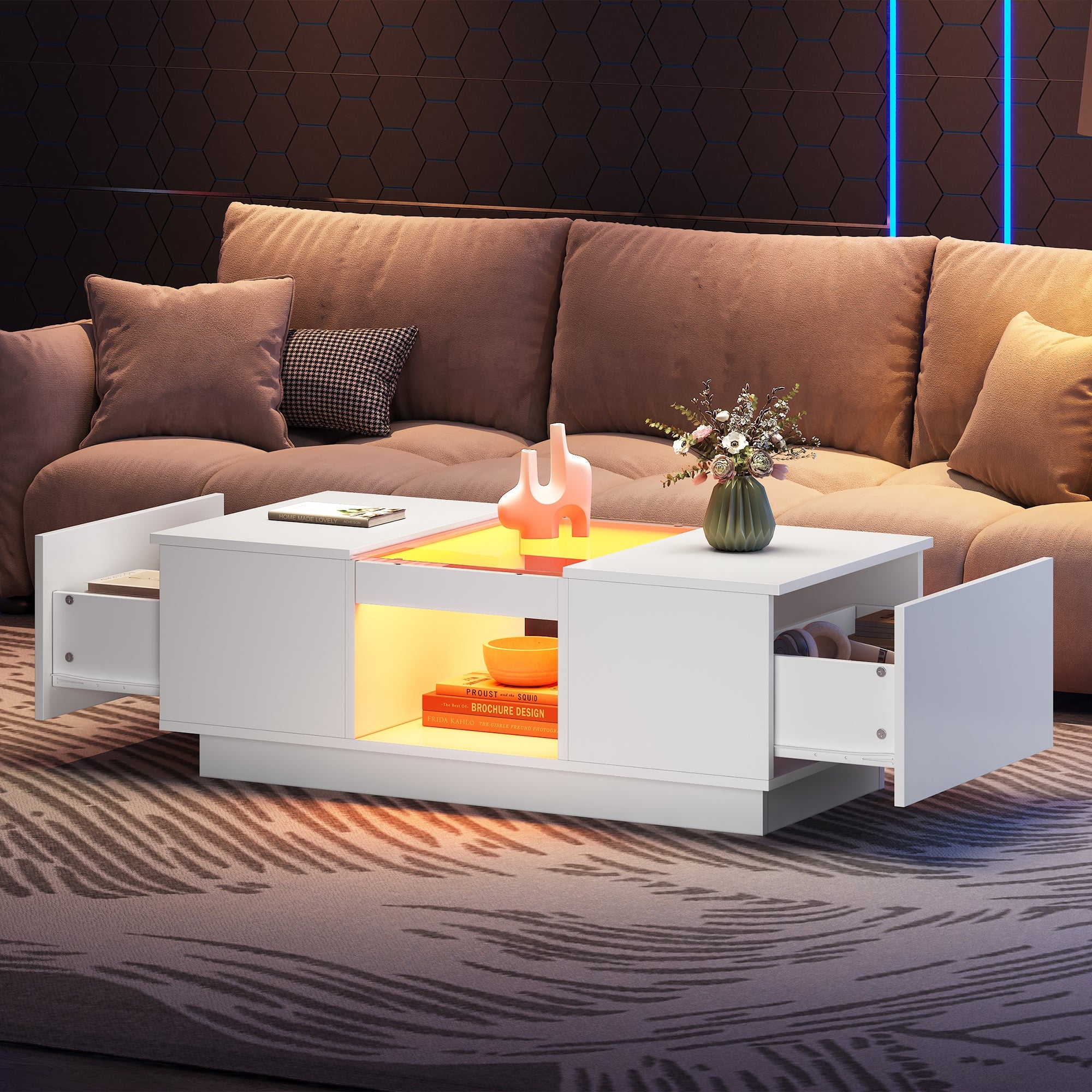 Logidon Witte Salontafel 100x50x35,5 cm Met Glazen Paneel LED