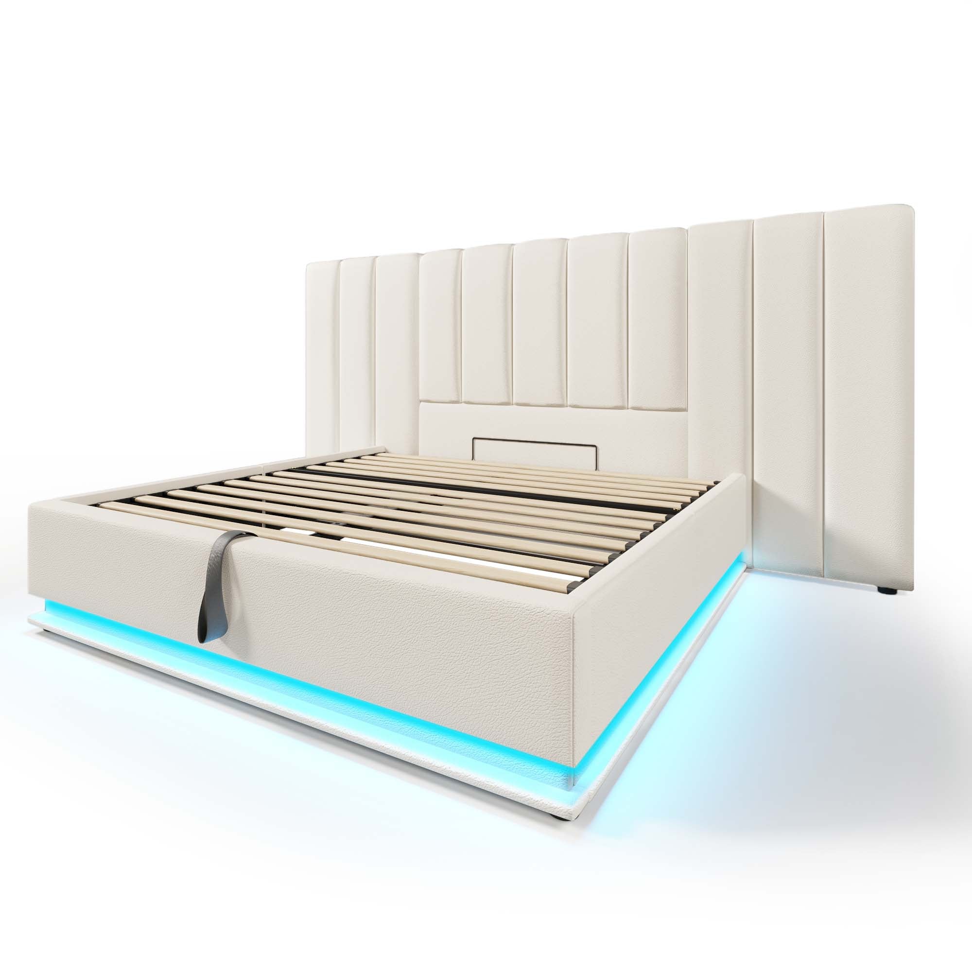 Logidon gestoffeerd bed 180x200 wit met app LED USB C oplaadfunctie