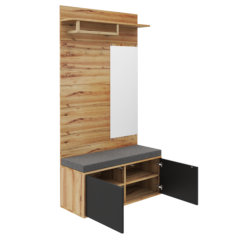 Logidon Kledingkastset Compacte kledingkast met spiegel Zwart 100x38x190