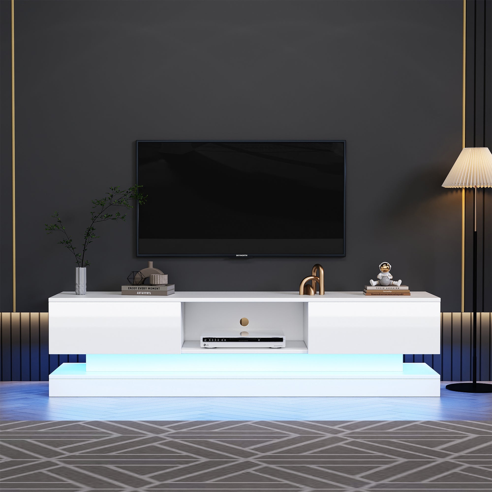 Logidon wit TV-meubel 160 cm met LED-verlichting app bediening