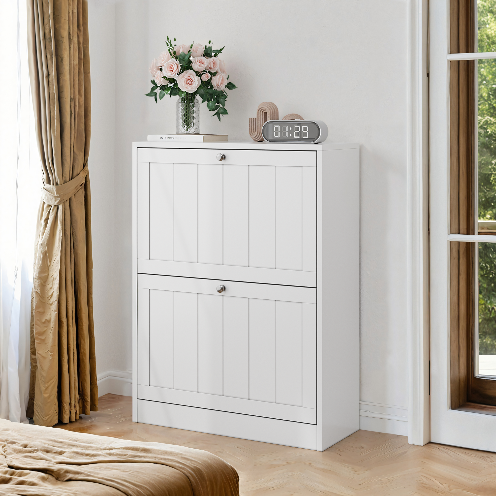 Logidon 60 cm witte schoenenkast vrijstaand met 2 inklapbare lades