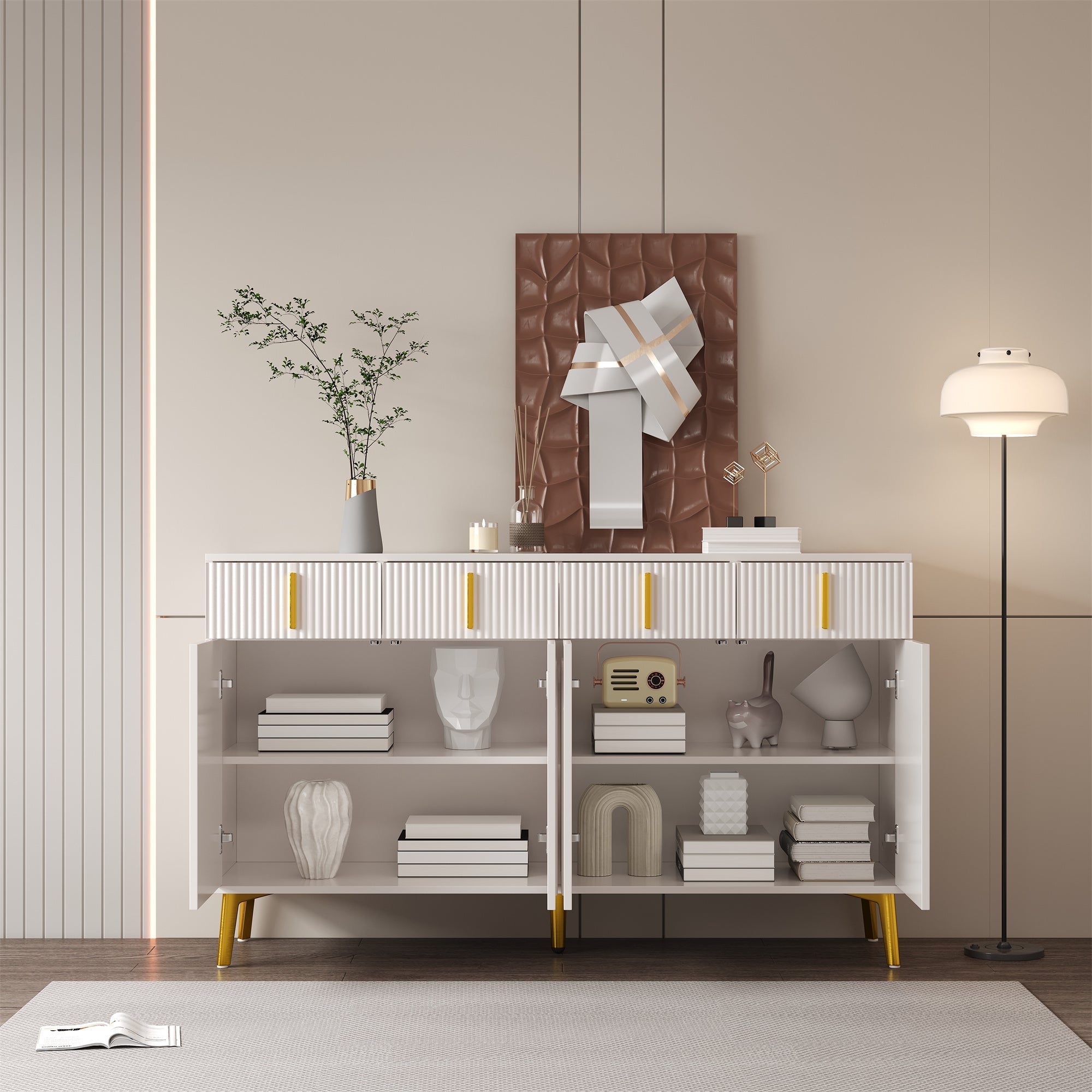 Logidon dressoir wit met gouden handgrepen en poten, 4 deuren
