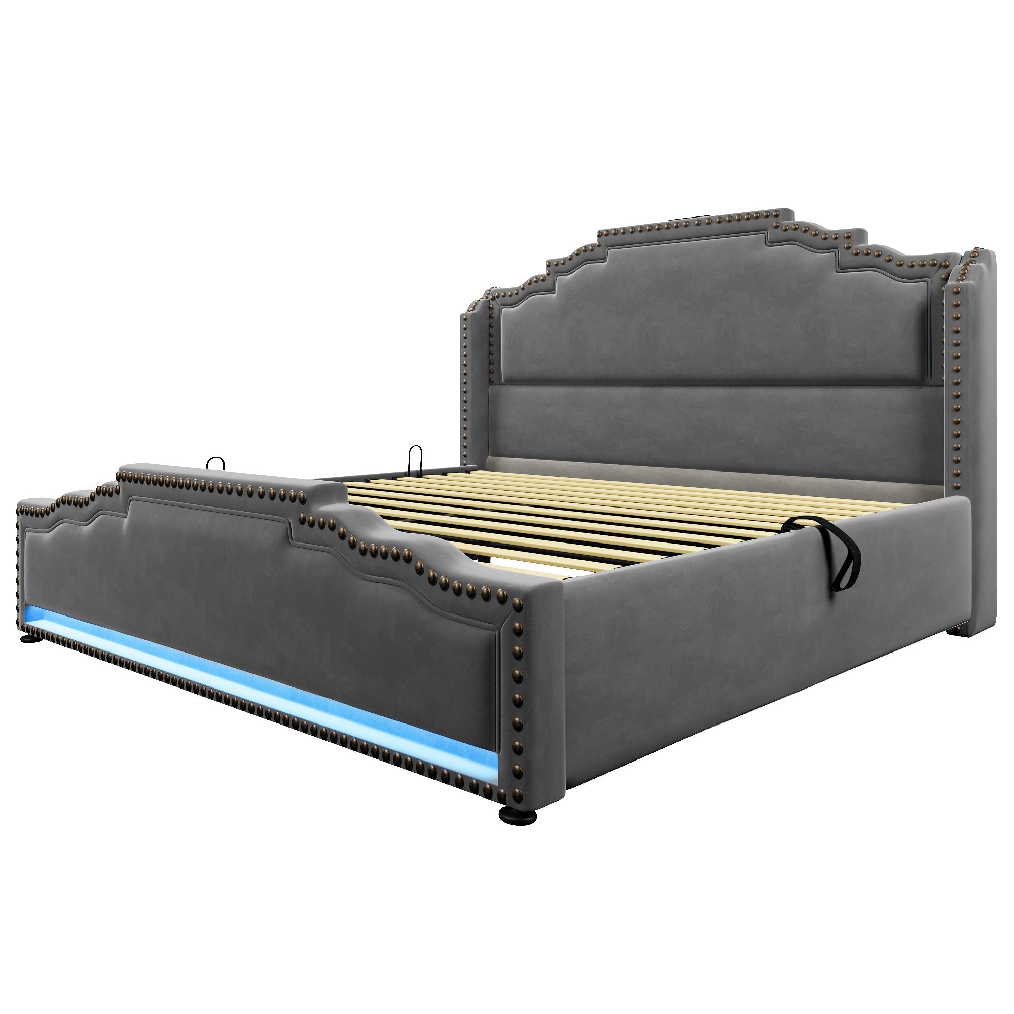 Logidon gestoffeerd bed 160x200 grijs fluweel met opbergruimte LED USB C
