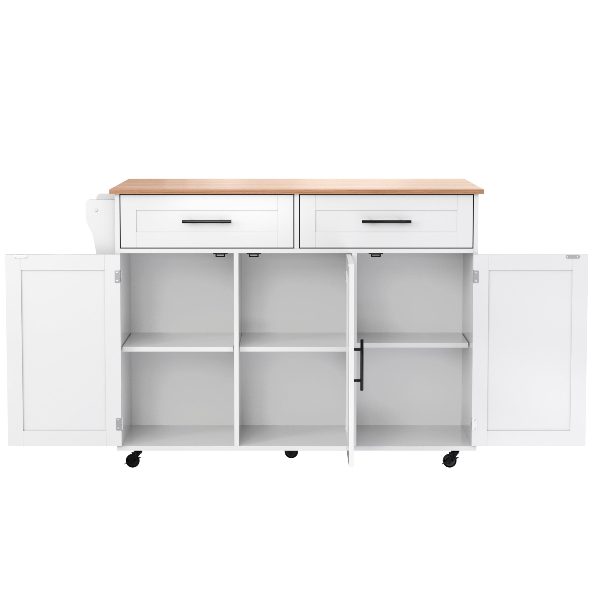 Logidon keukeneiland 129x46 cm met opklapbaar tafelblad, 5 wielen, wit