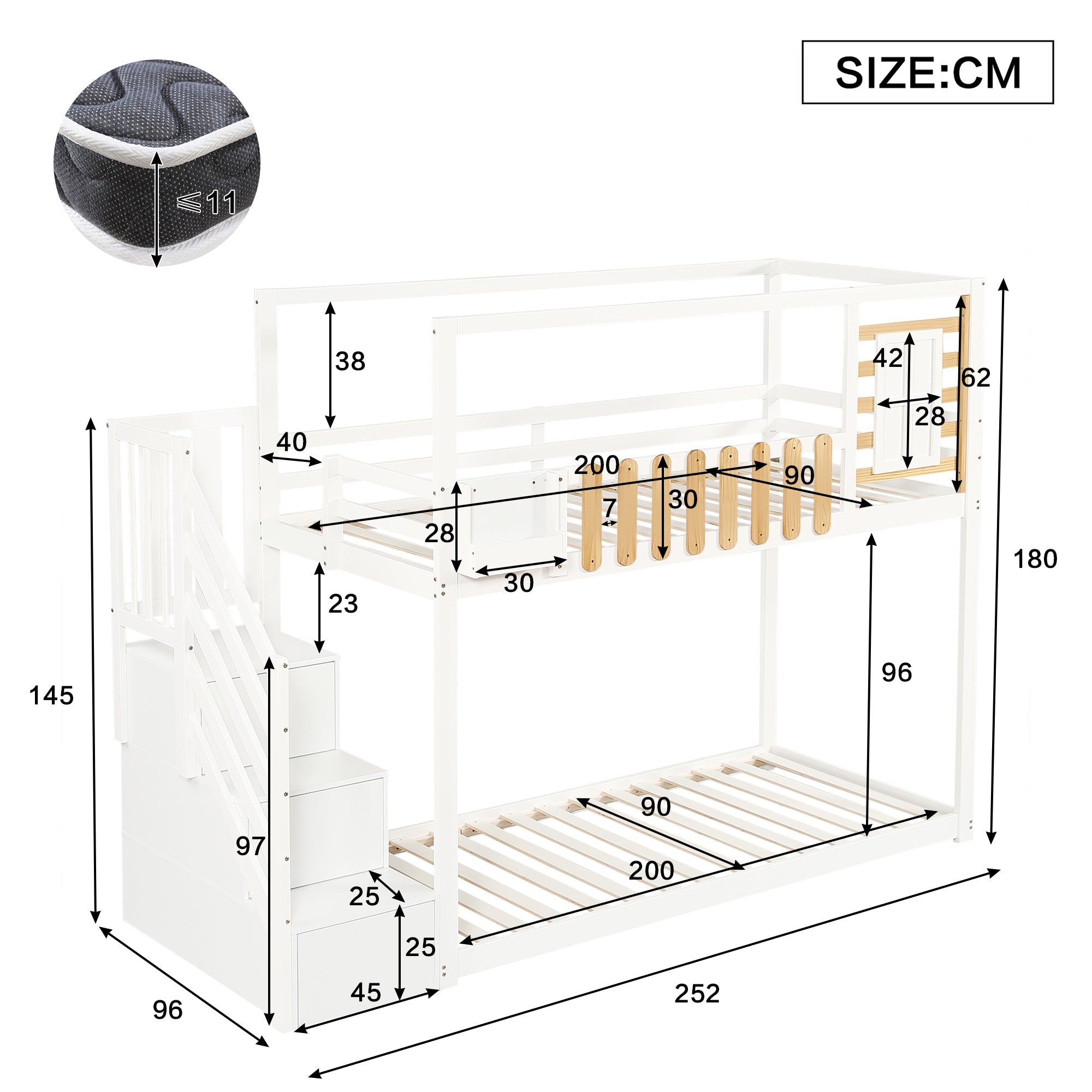 Logidon stapelbed 90x200 cm wit met trapraam en plankenkast