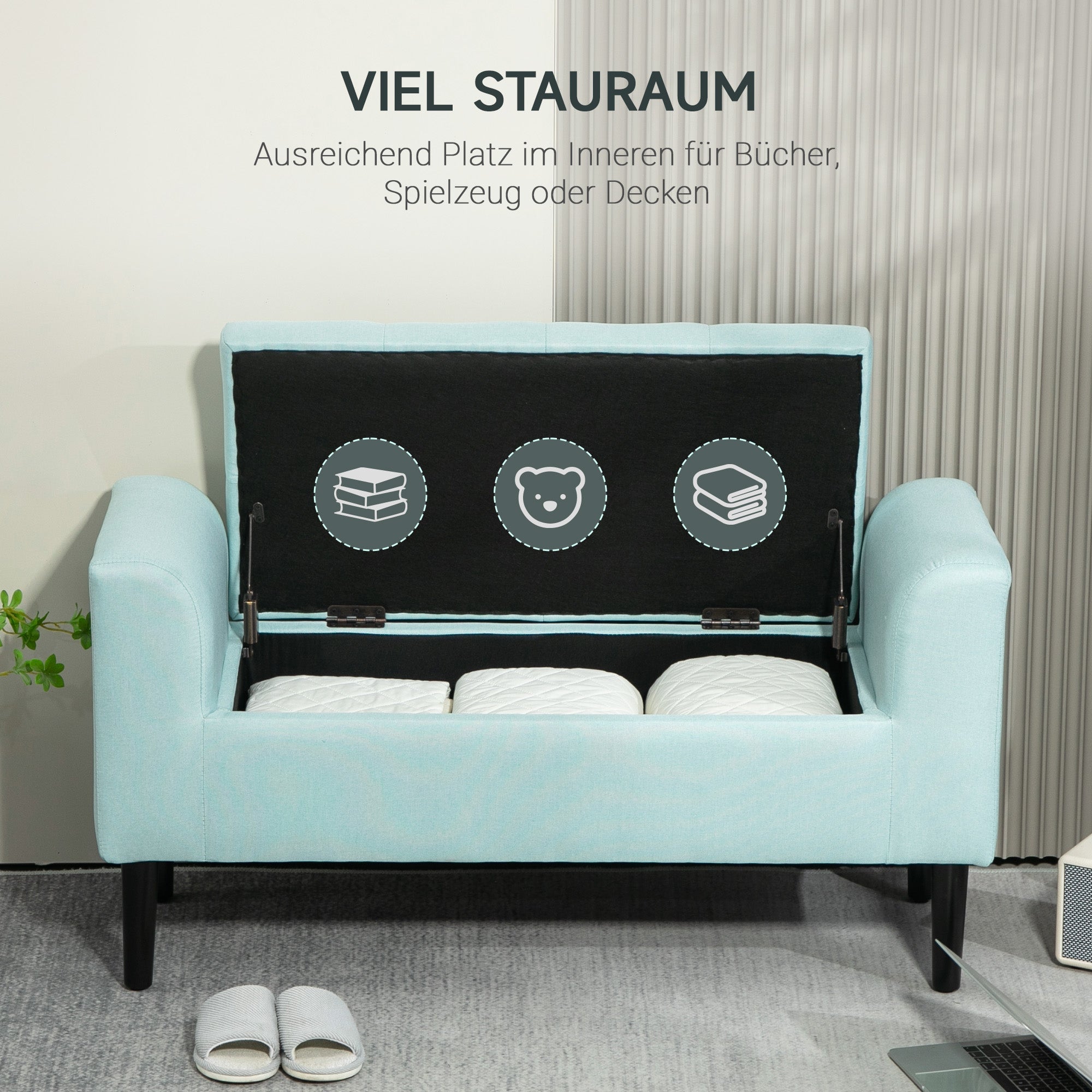 Logidon Groen Gestoffeerde Bank Met Opbergruimte Fluweellook 100x40x44 cm