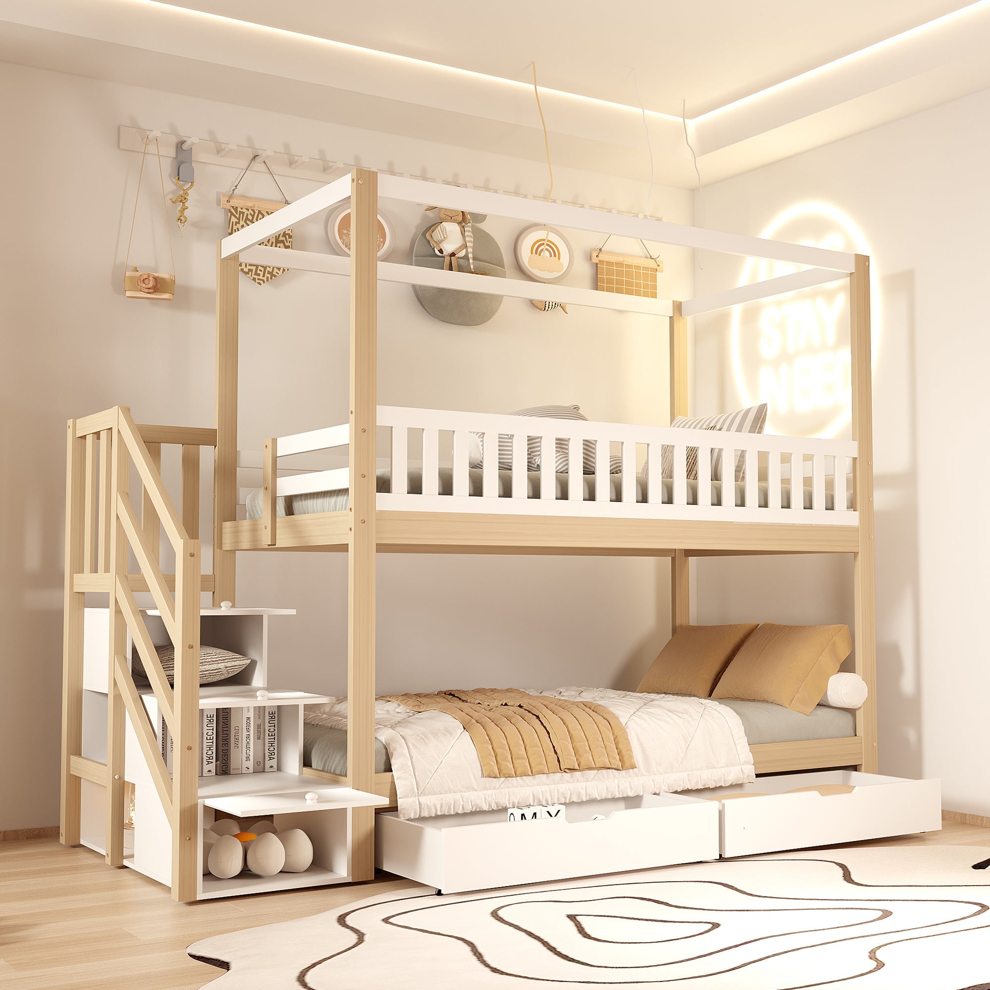 Logidon stapelbed 90x200 cm massief houten huisvorm met veiligheidsladder