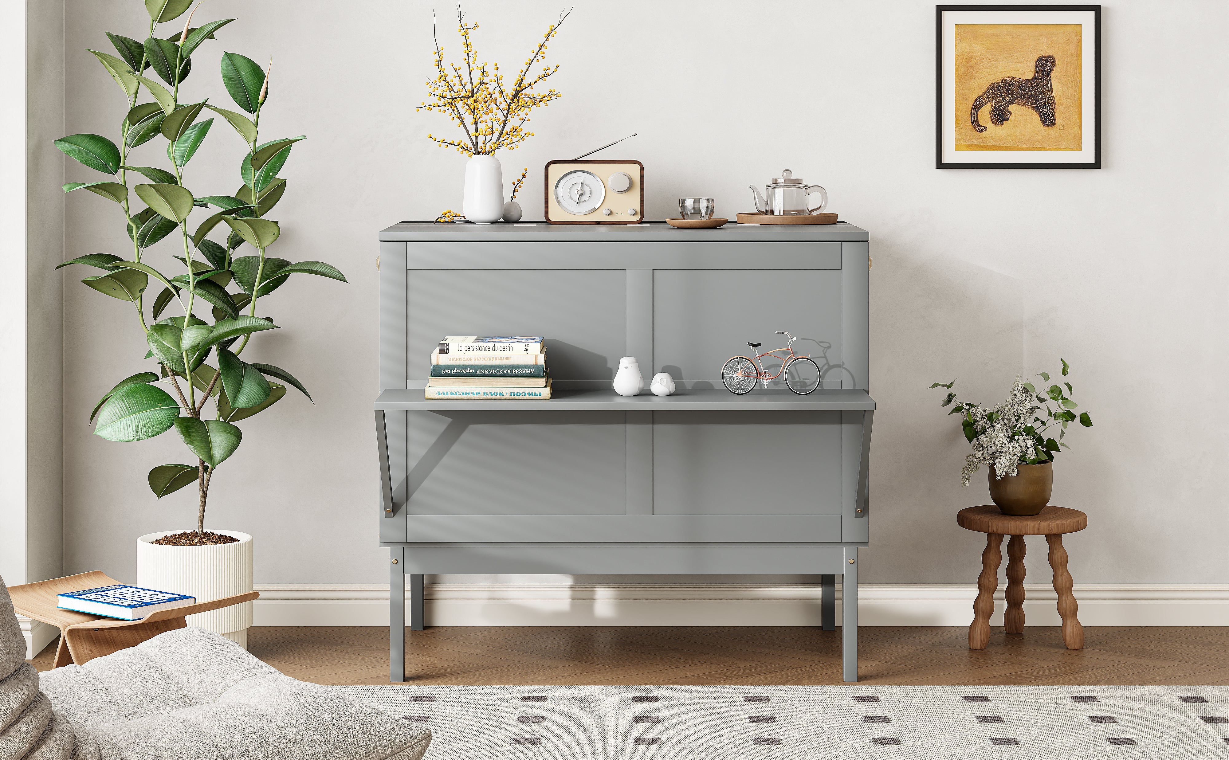 Logidon Murphy bed 90x200 grijs verticaal opklapbed met lattenbodem
