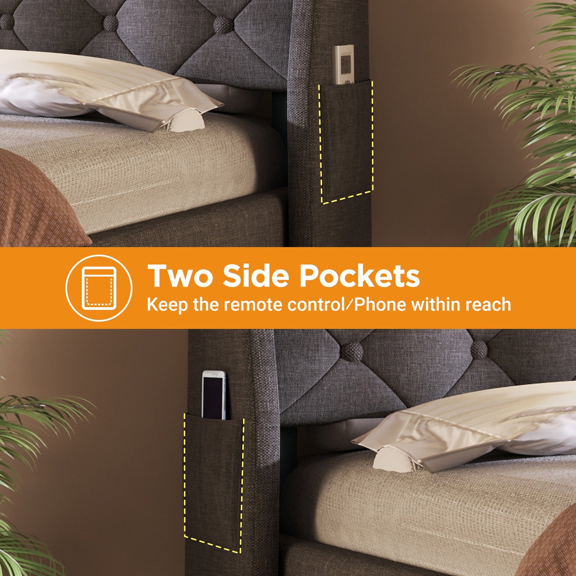Logidon gestoffeerd bed 160x200 cm met opbergruimte, LED-hoofdbord, USB-C