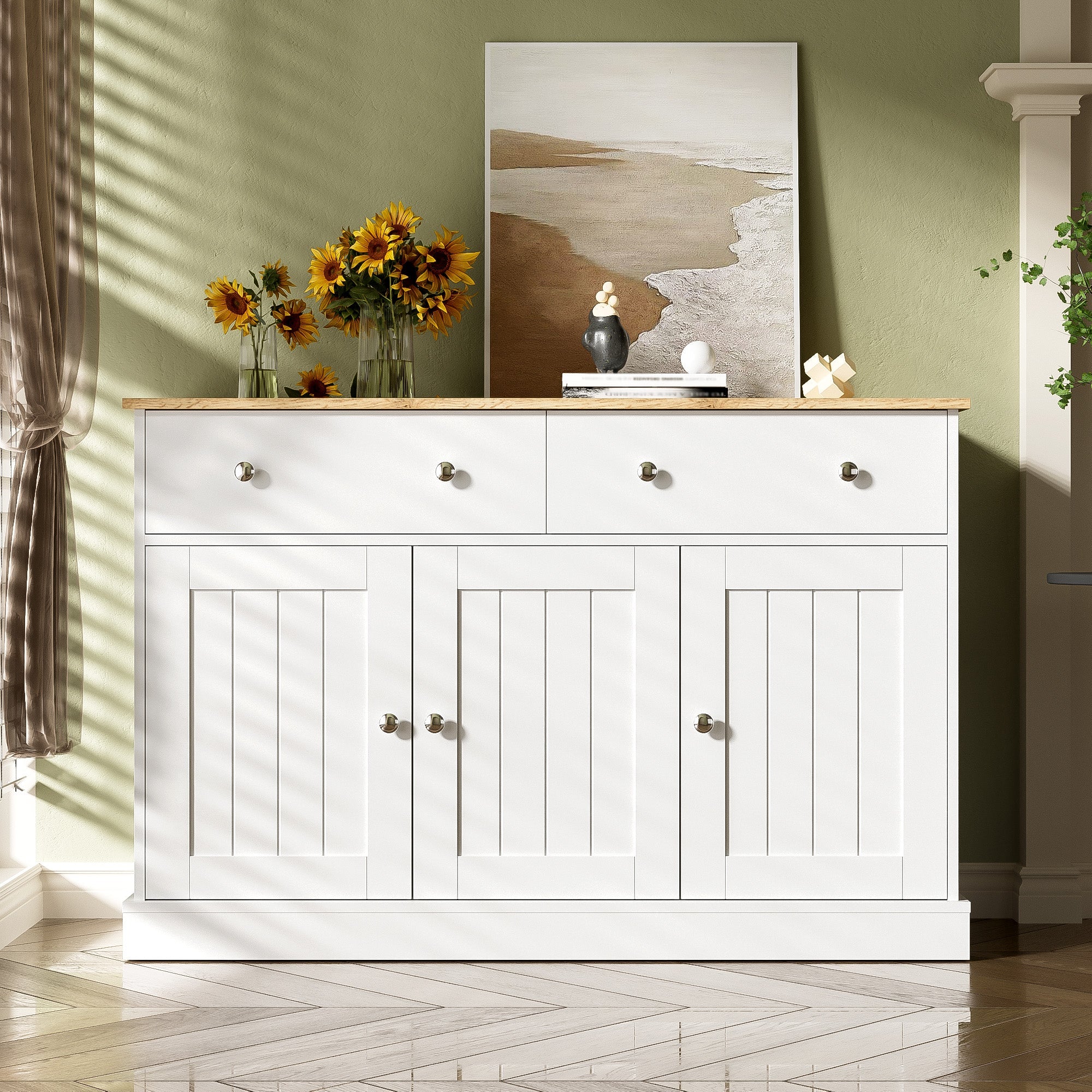 Logidon dressoir wit houtlook 120 cm 3 deuren 2 lades