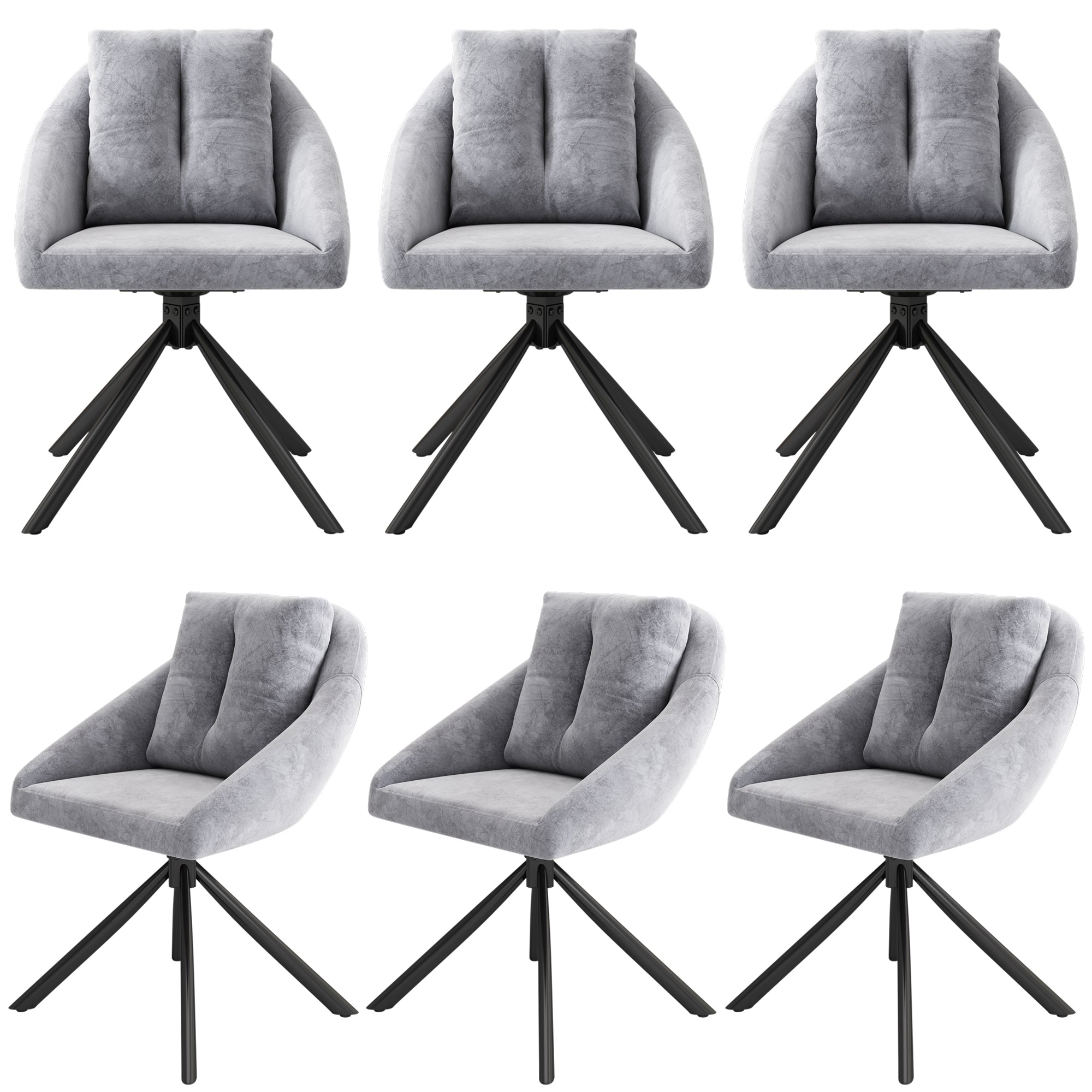 Logidon moderne grijze fluwelen stoelset van 6 ergonomische eetstoelen draaistoelen