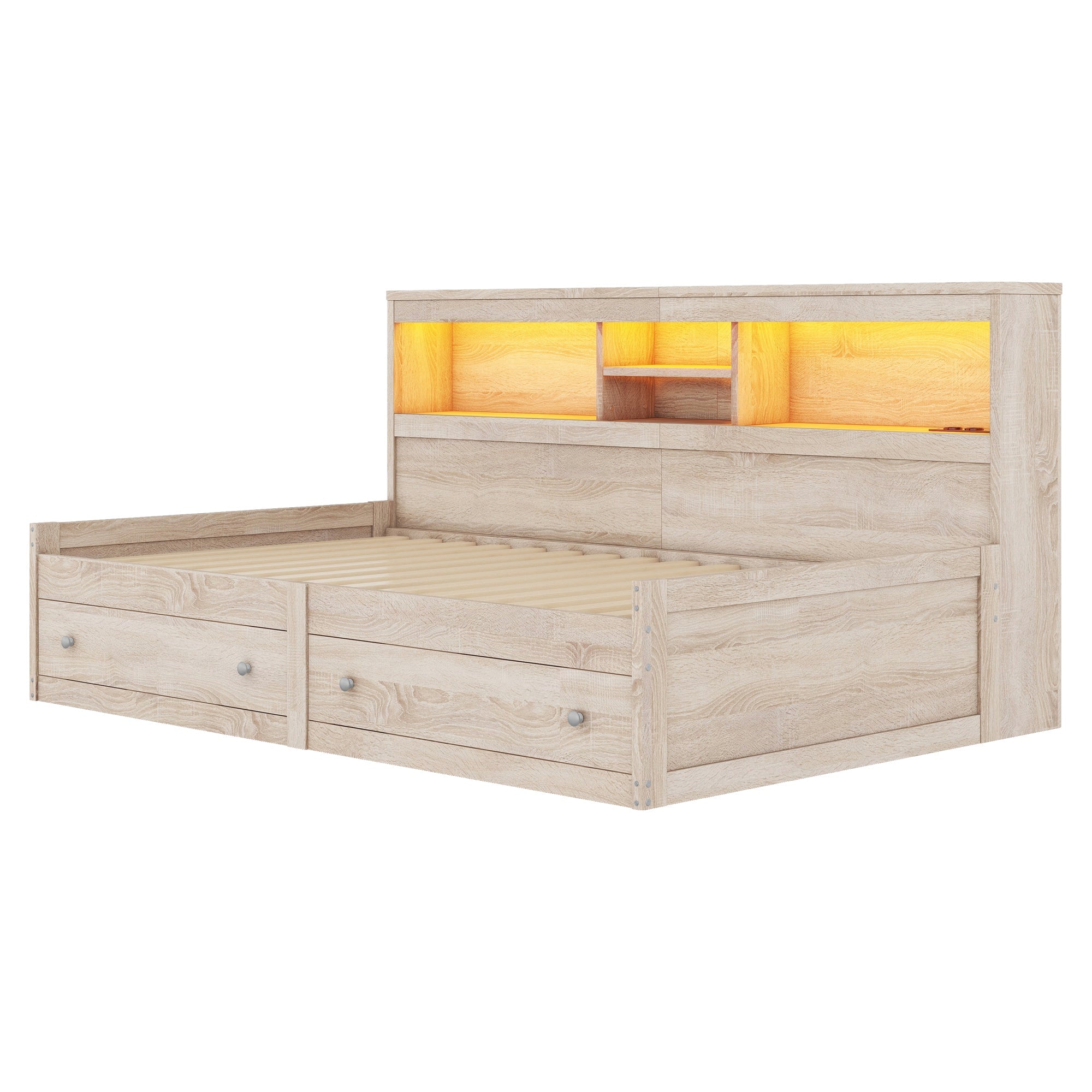 Logidon Daybed 90x200cm slaapbank met sfeerverlichting USB naturel