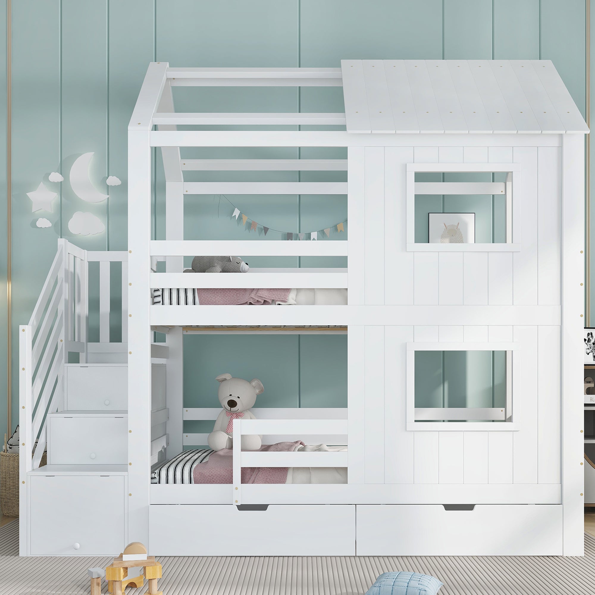 Logidon stapelbed kinderbed 90x200 wit met trapkast
