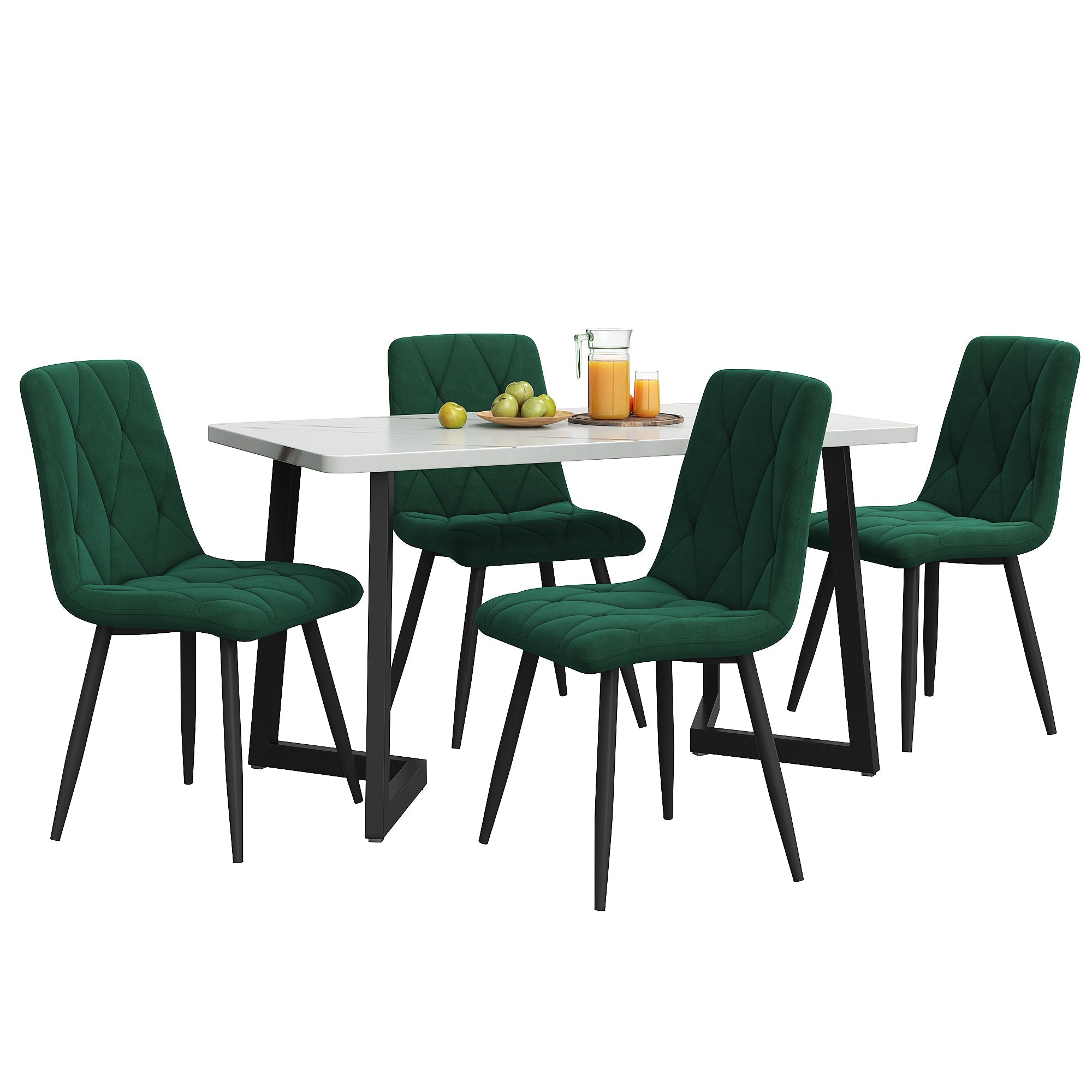 Logidon eettafelset 117x68 cm donkergroen fluwelen twill, 4 stoelen