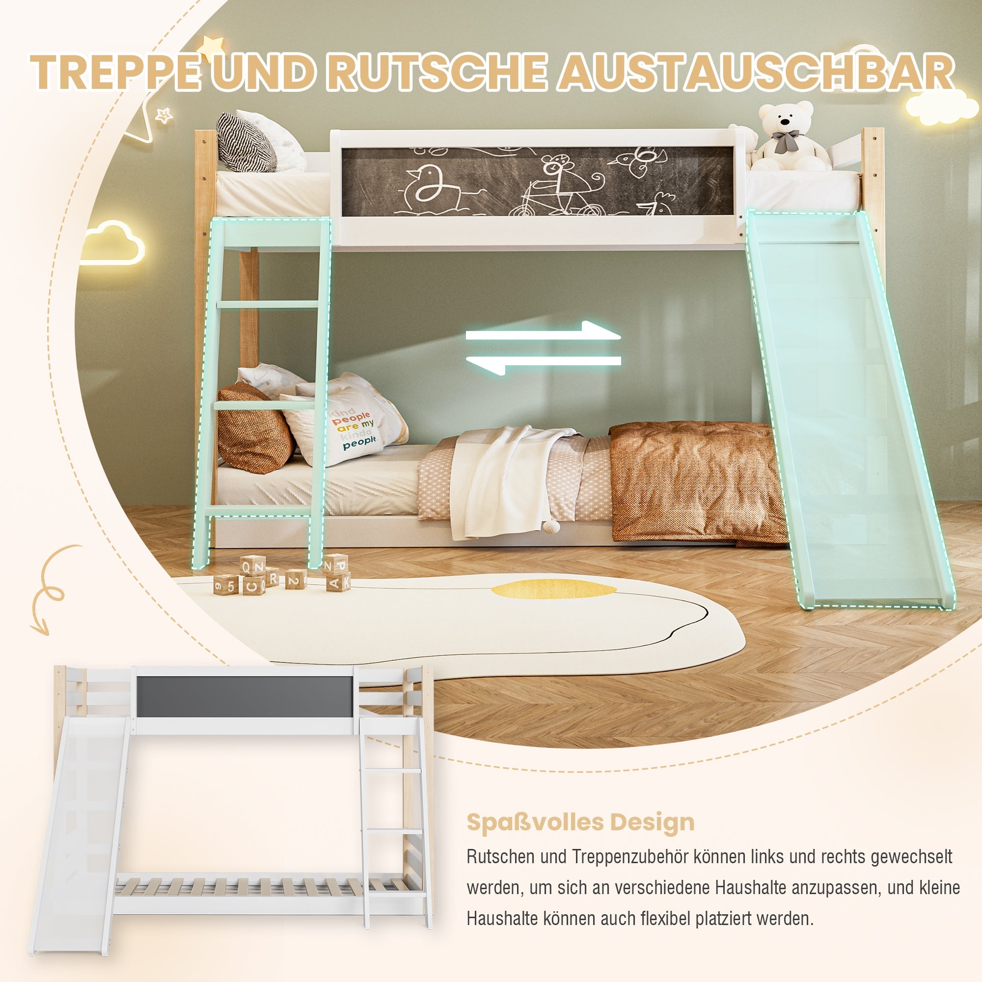 Logidon Stapelbed Kind Met Glijbaan En Trap 90x200 Wit
