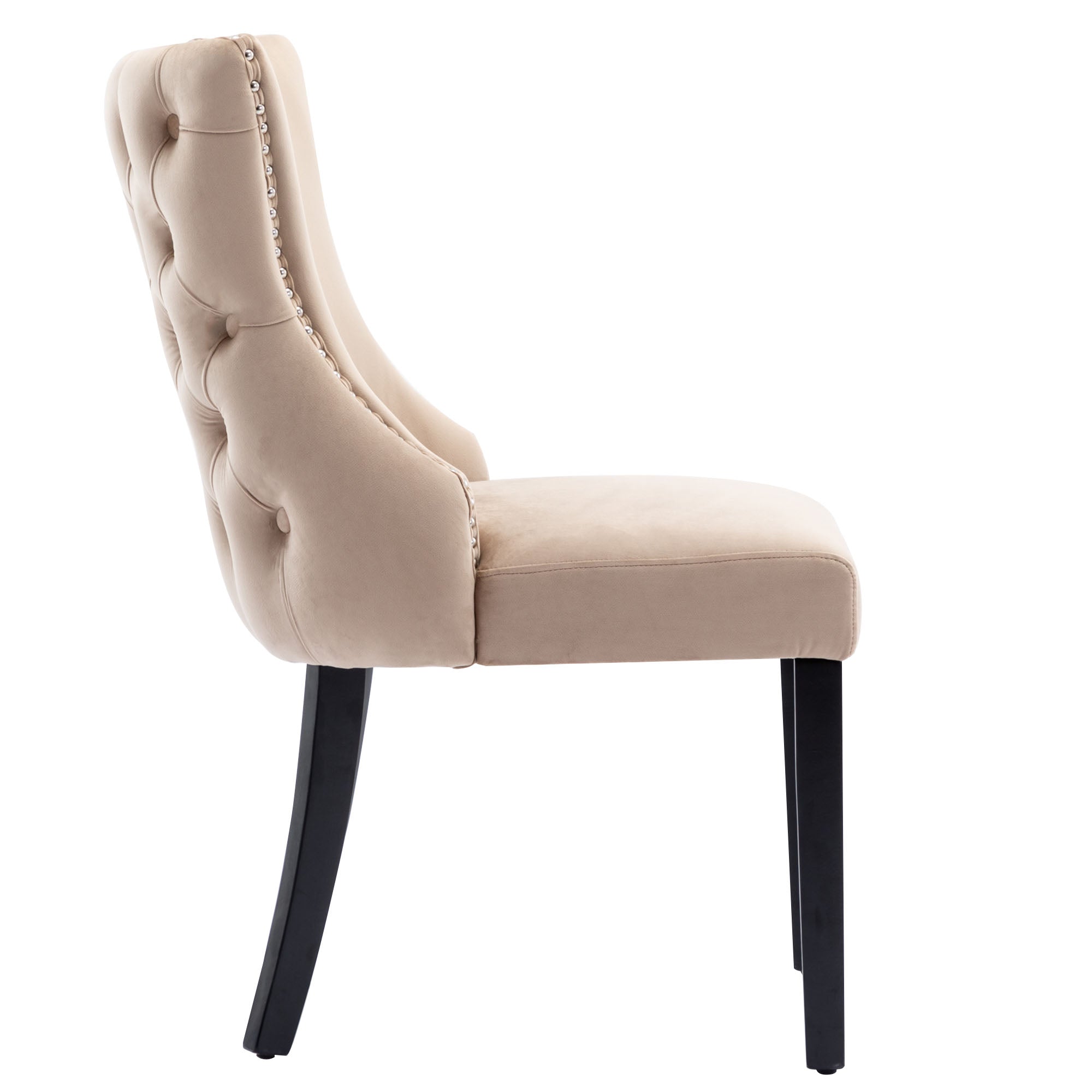 Logidon 4-foot chair beige velvet button quilting solid wood frame set of 2