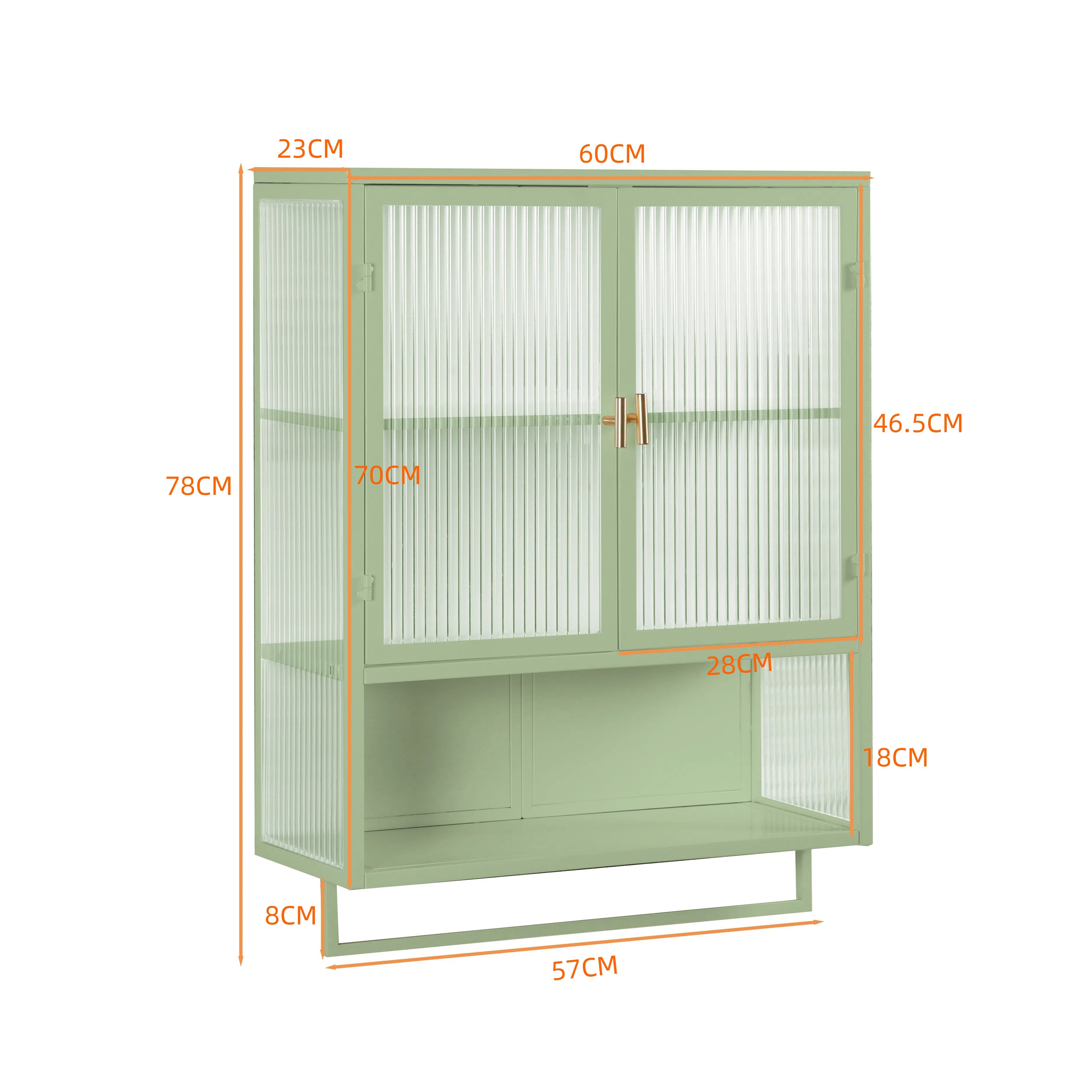 Logidon 60 cm glazen wandvitrinekast groen, tweedeurskast met planken