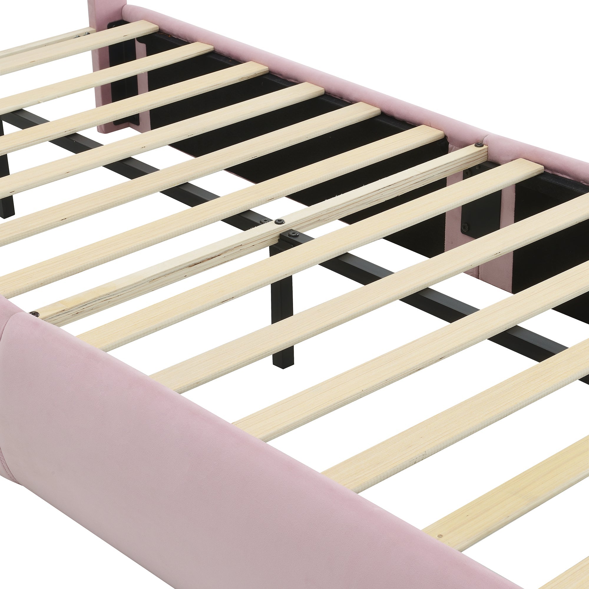 Logidon Upholstered Bed Rabbit Ears Pink 90x200 cm With Adjustable Brightness