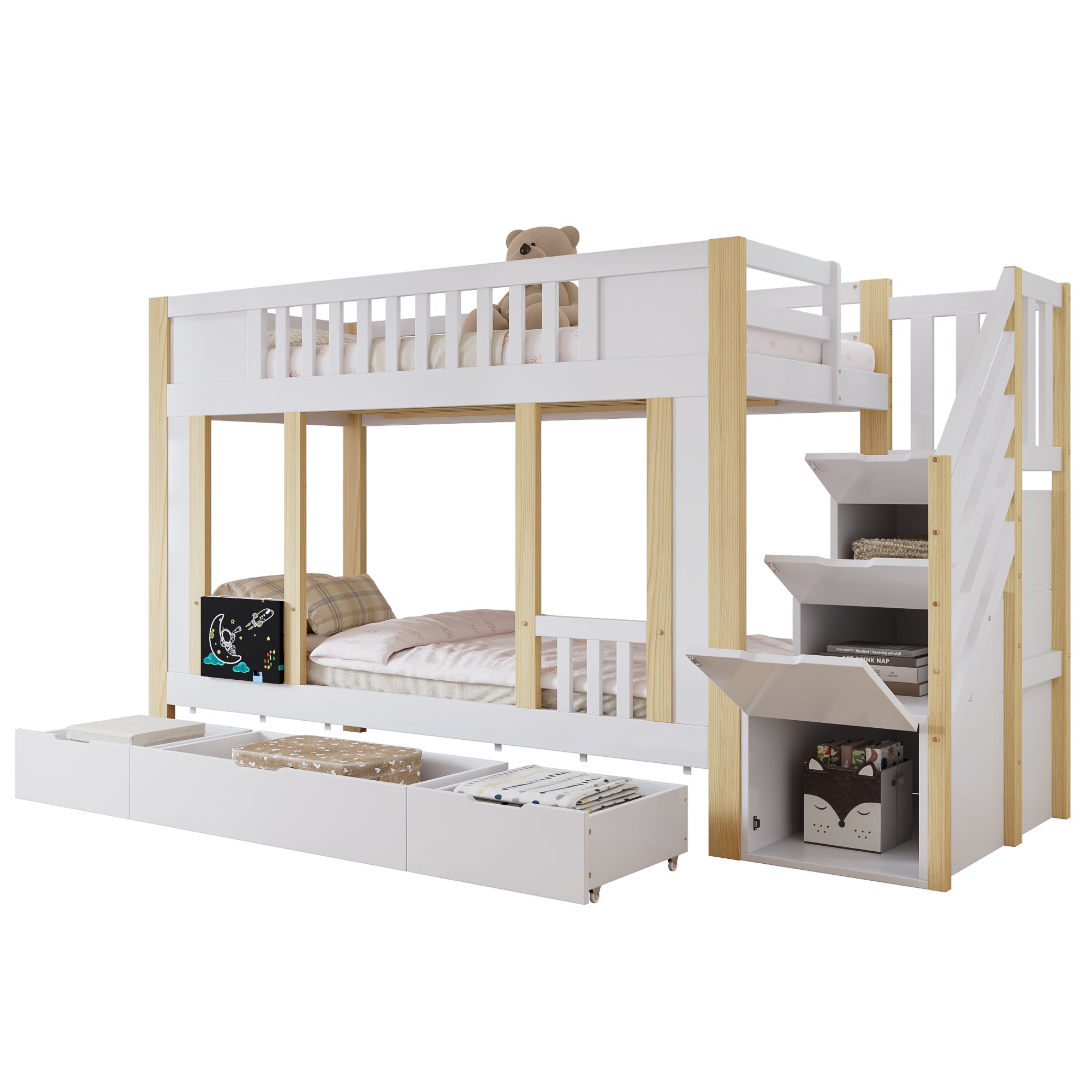 Logidon stapelbed kinderhoogslaper met trapkast opbergruimte 90x200