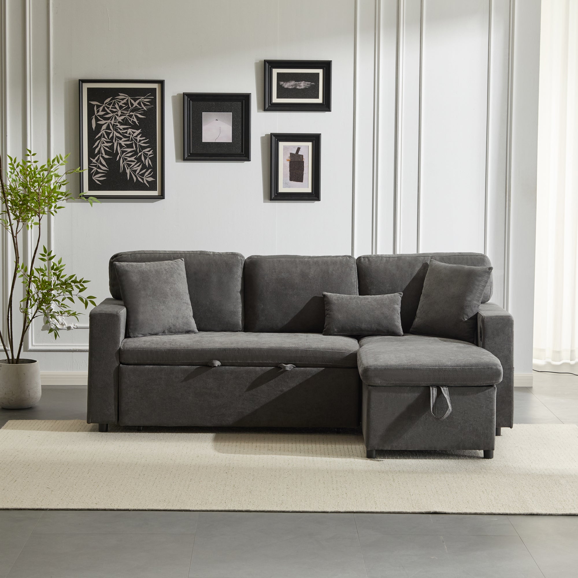 Logidon Corner Sofa Gray Extendable Bed With Bed Box Shelf 214x131