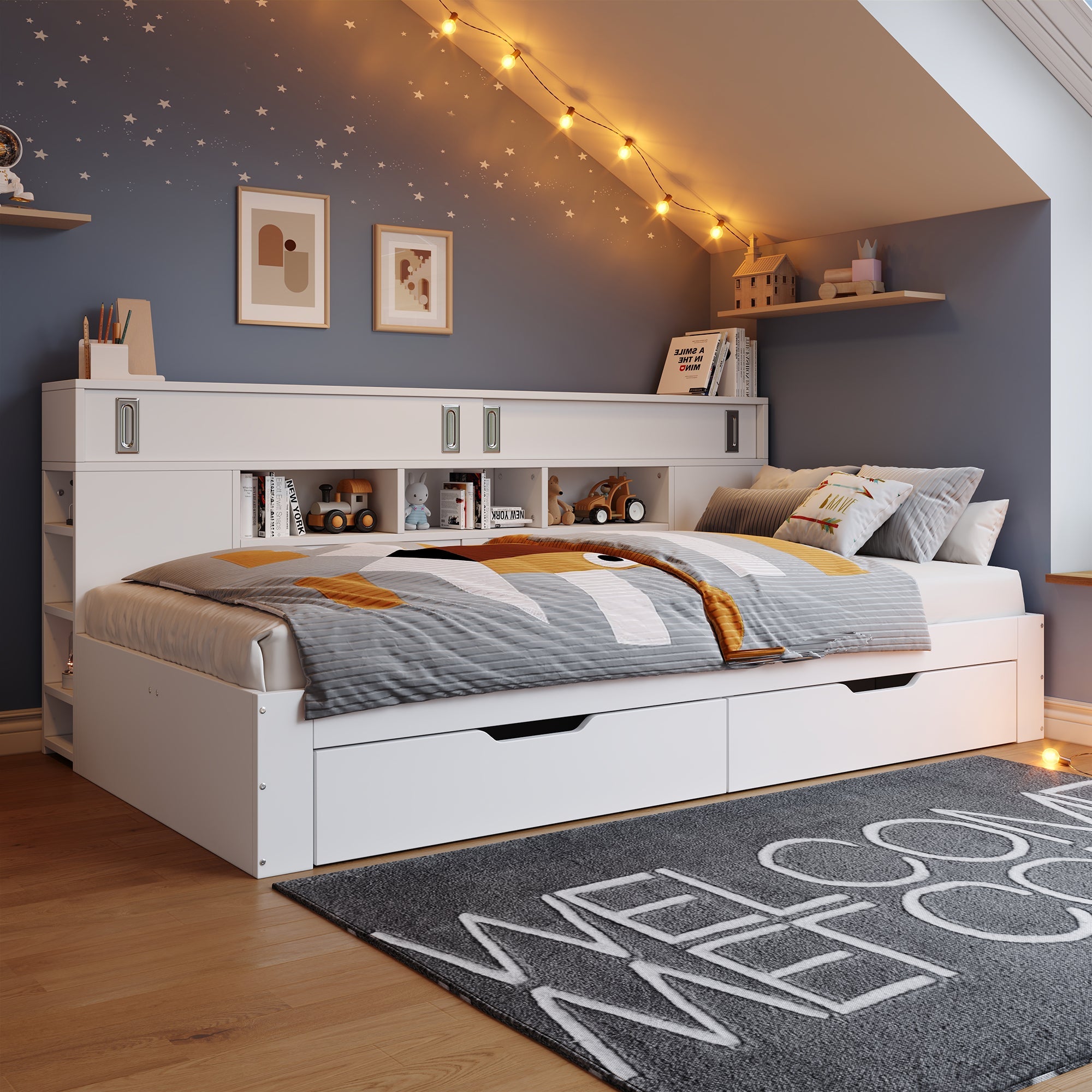 Logidon kinderbed 135x190 cm met opbergruimte, planken en kast wit