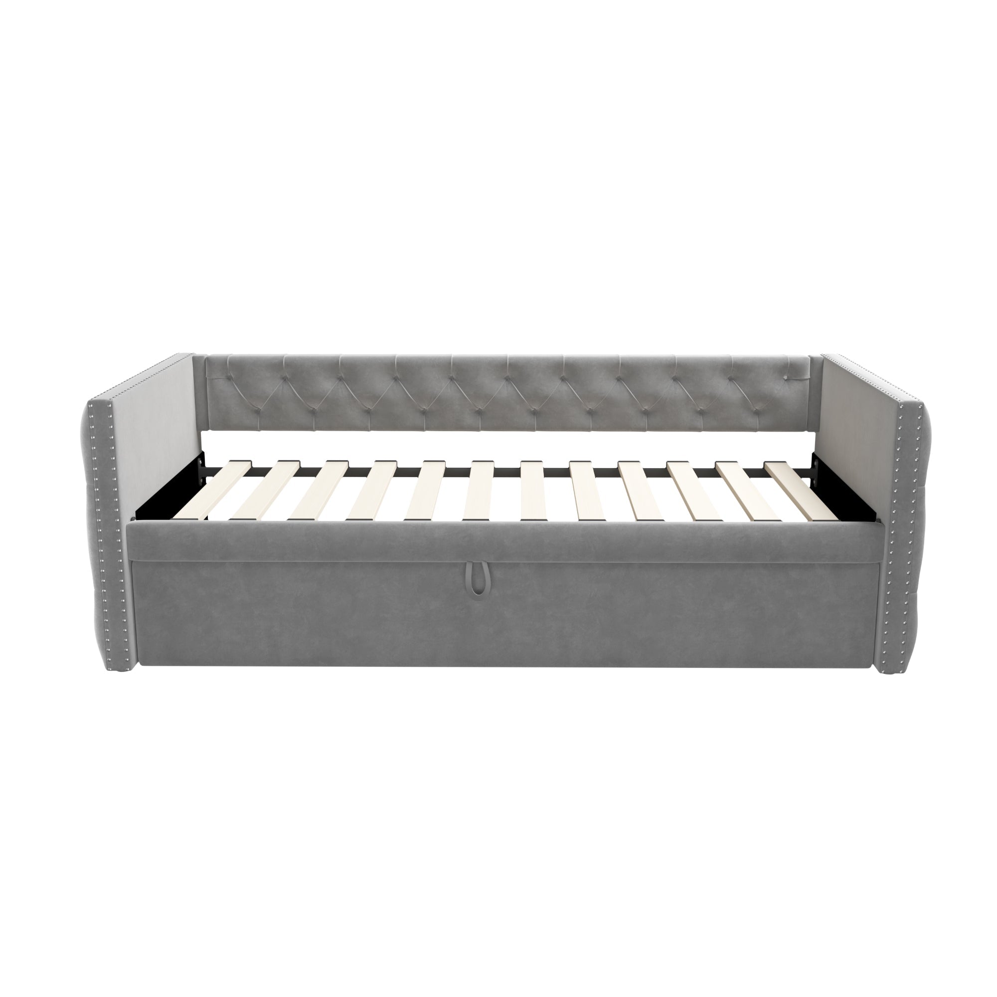 Logidon uitschuifbare slaapbank 90x200 cm met lattenbodem lichtgrijs fluweel