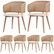 Logidon Stoelenset 6 Rotan Rugleuning PU-leer Zitkussen Beige