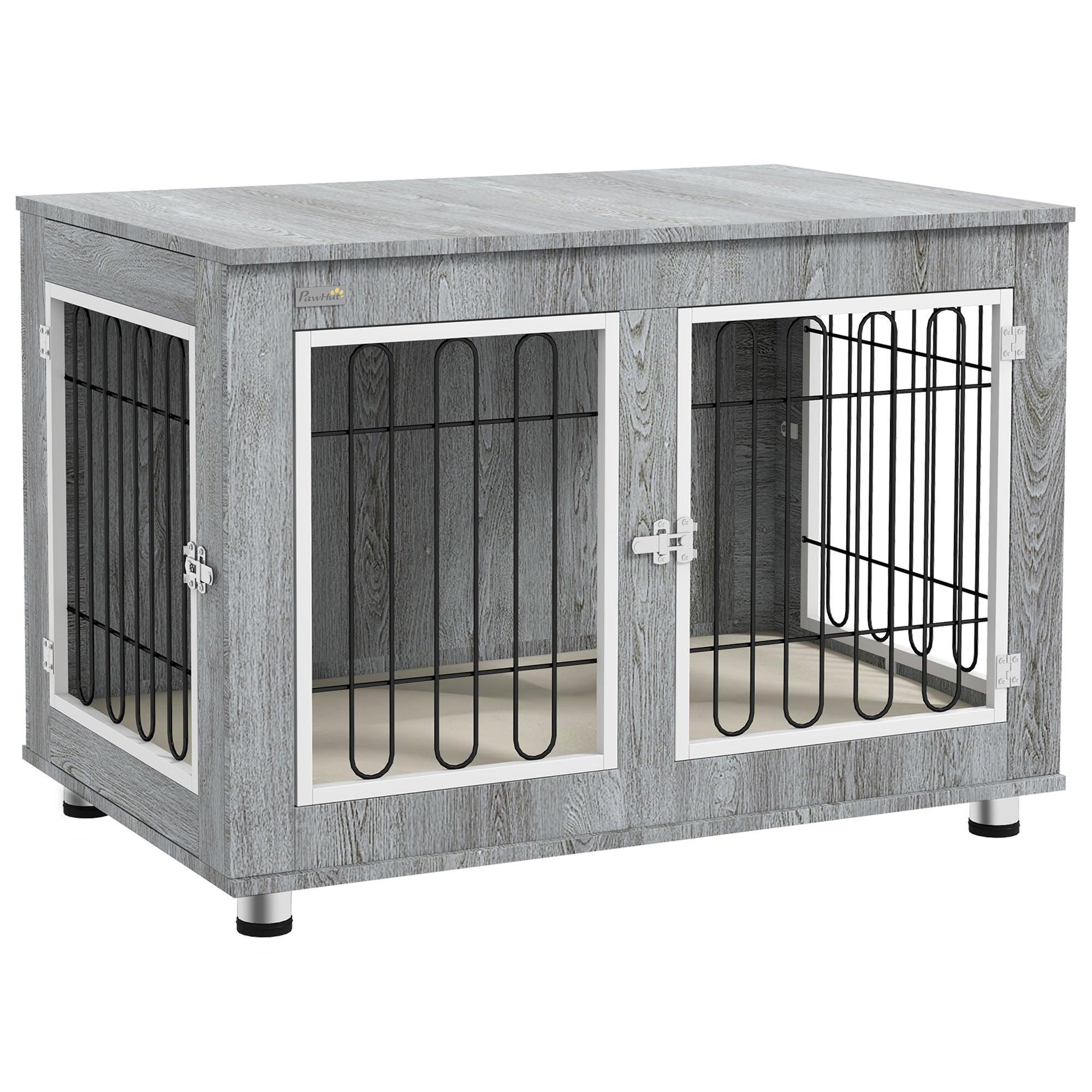 Logidon Hondenkooi Grijs 90x58x65 cm met kussens en dubbele deuren