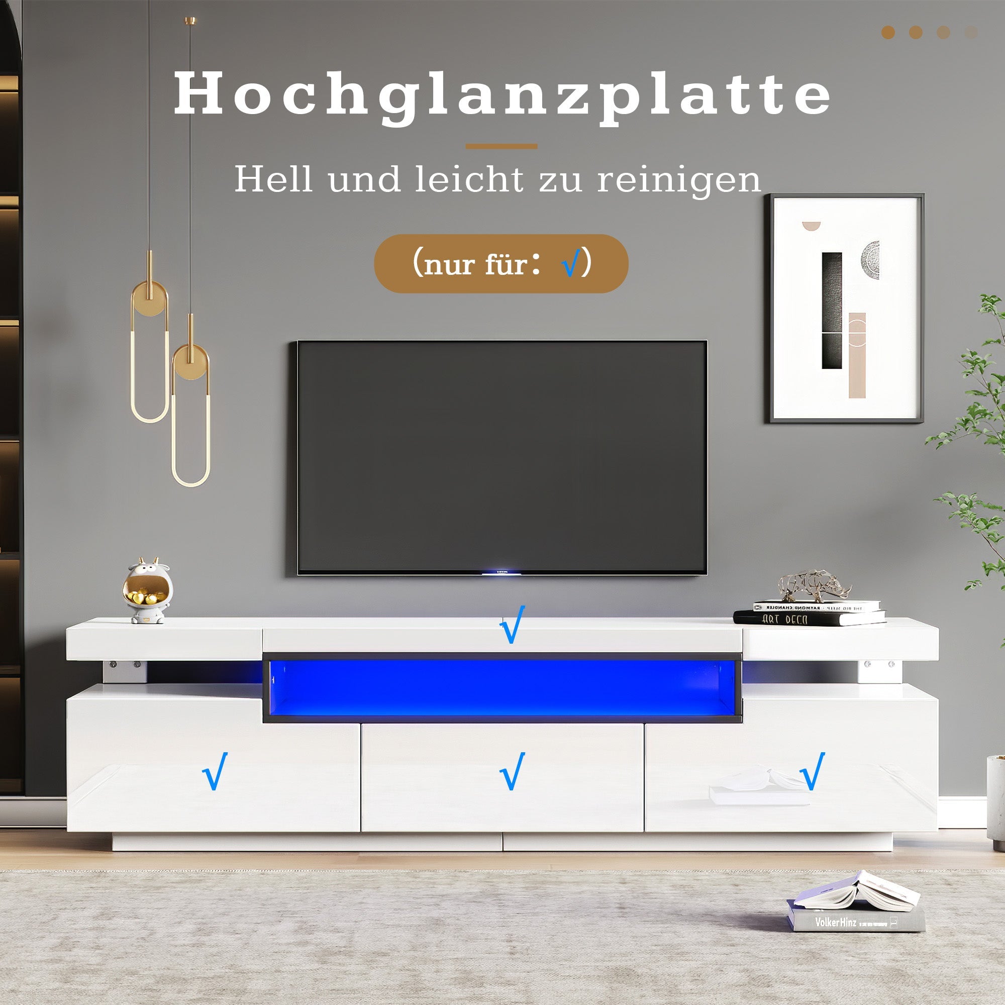 Logidon Elegant hoogglans TV-meubel wit 160x39x42cm met LED