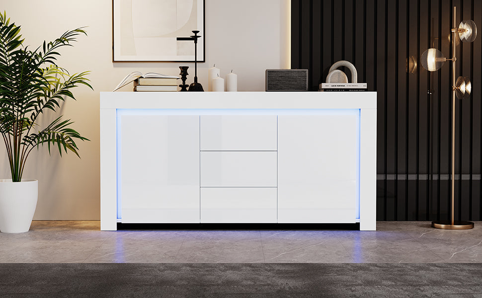 Logidon wit hoogglans dressoir 140x40x65 cm met LED verlichting