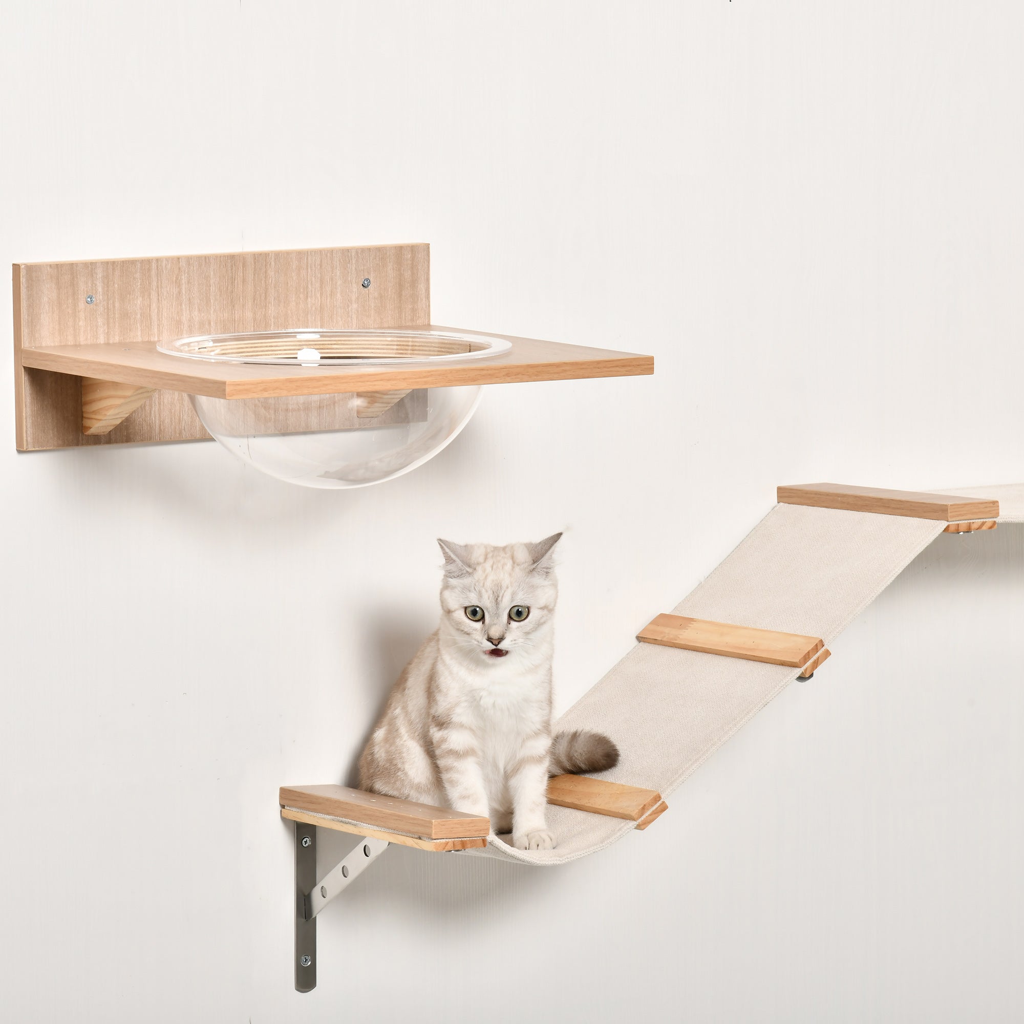 Logidon cat wall set light brown with scratching post, stairs and hammock