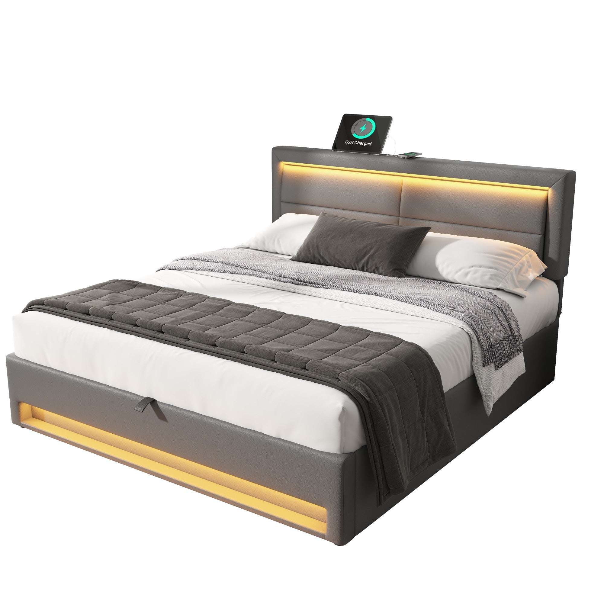 Logidon gestoffeerd bed 160x200 cm grijs met USB oplaadpunten LED verlichting