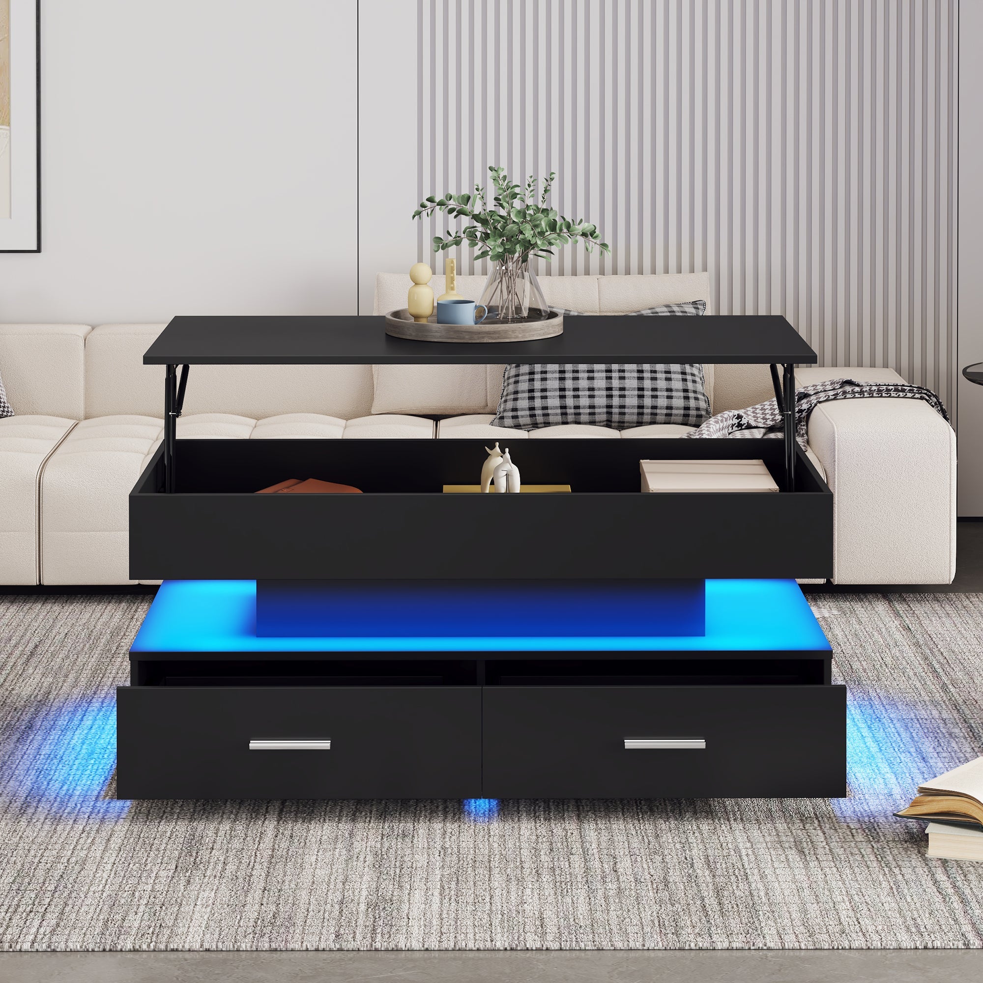 Logidon Verstelbare Salontafel 100x50x44 cm Zwart LED Verlichting