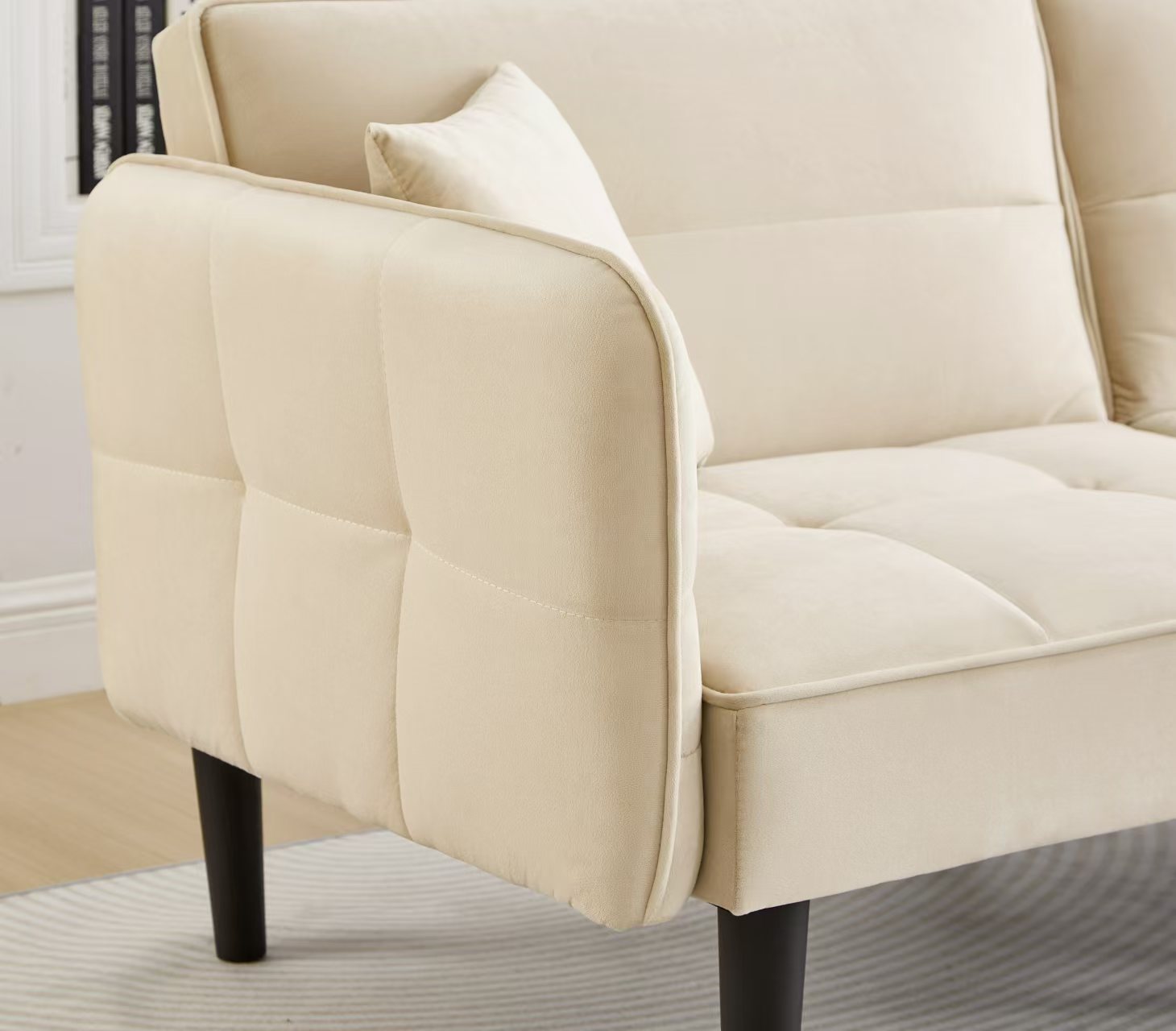 Logidon 2-in-1 slaapbank beige fluwelen hoes verstelbare tweezits