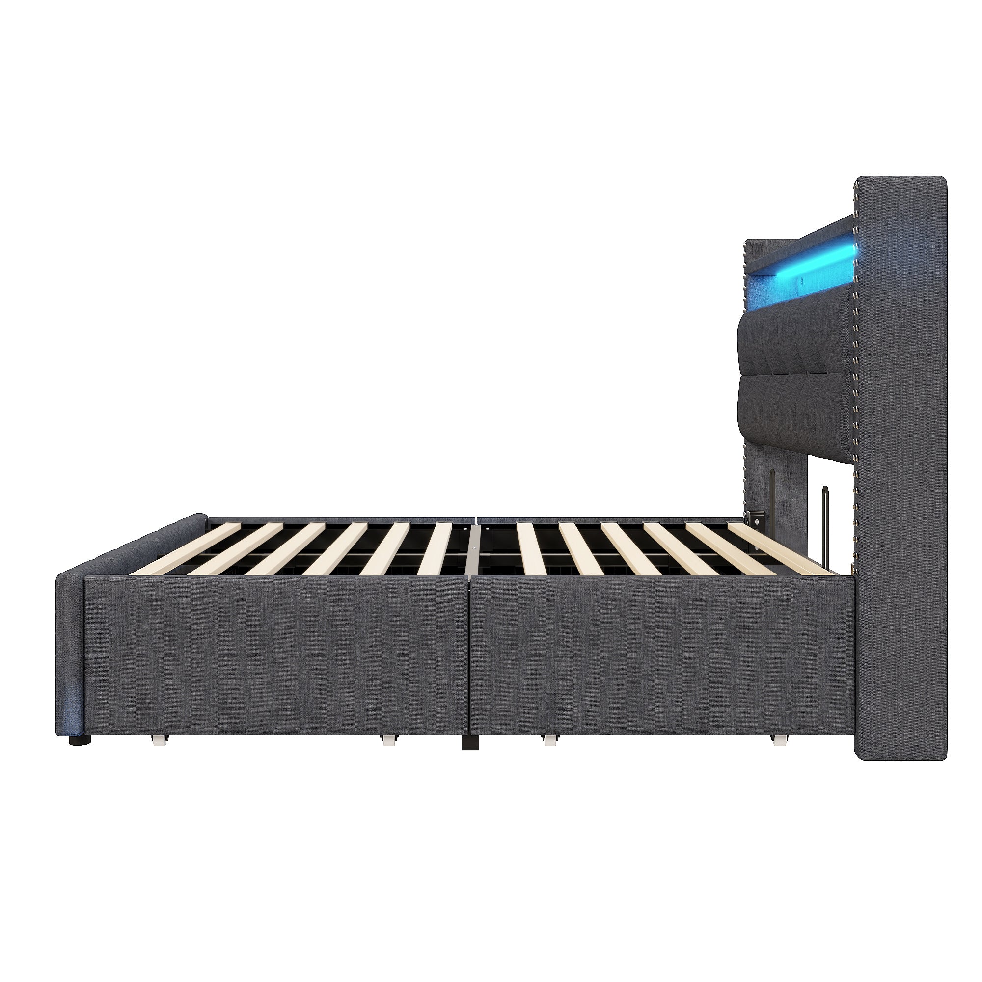 Logidon gestoffeerd bed 140x200 grijs met LED verlichting USB