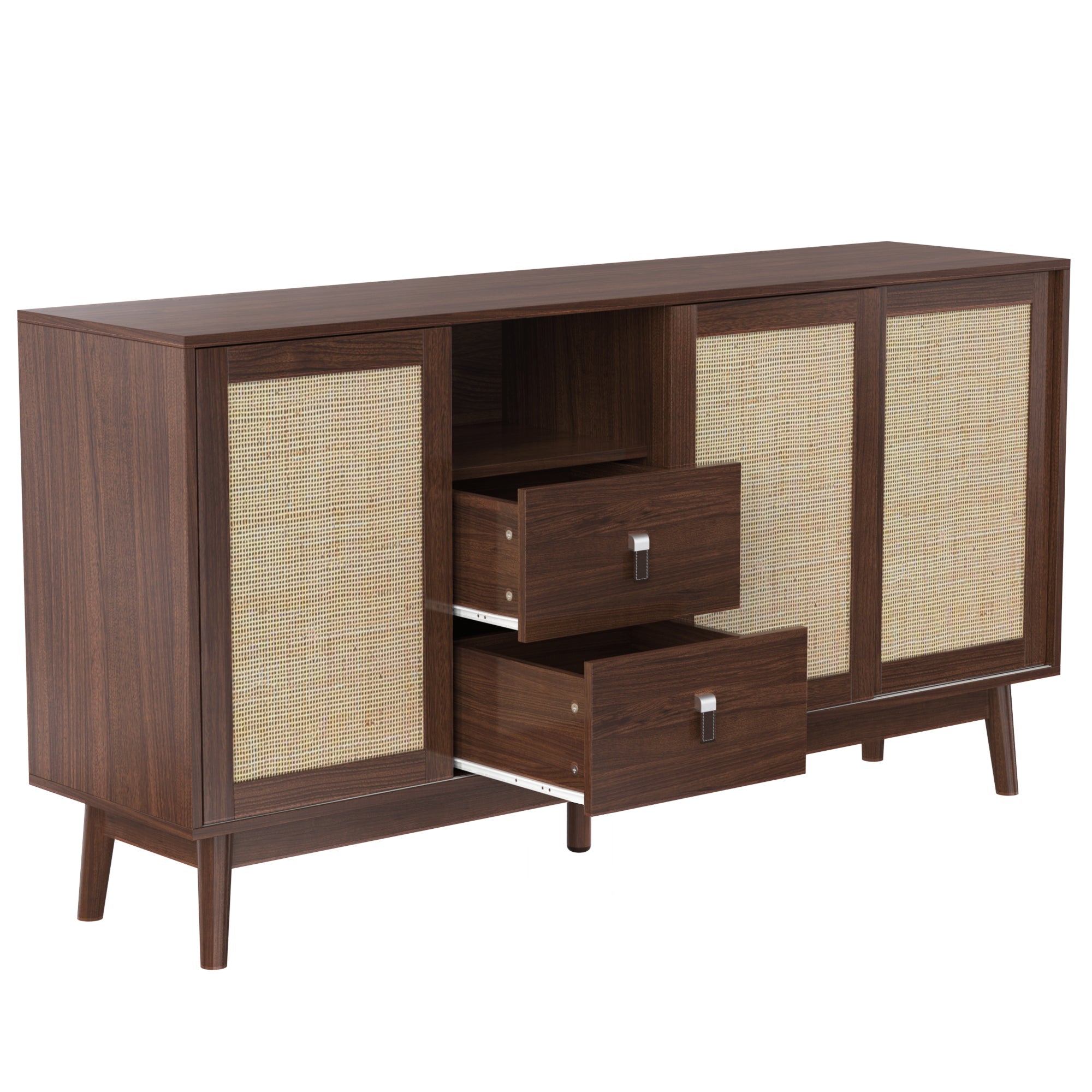 Logidon dressoir met rotan schuifdeuren en 2 lades 155x38x80 cm