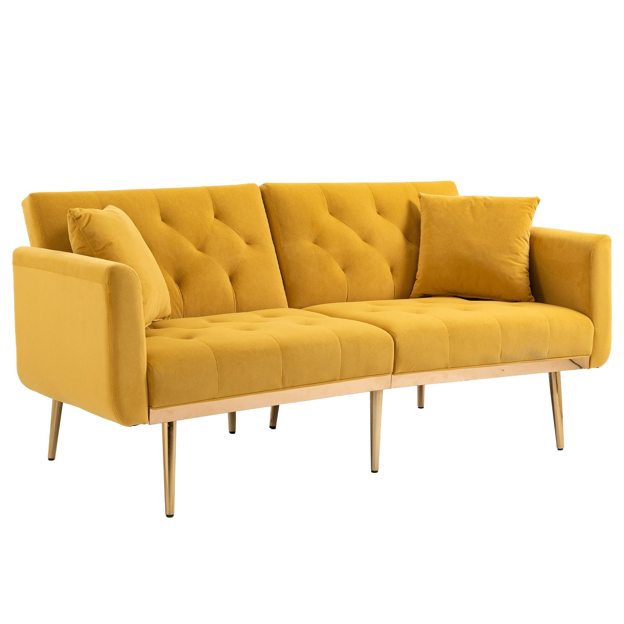 Logidon Luxe 3-zits designbank mosterdgeel fluweel slaapbank 3 posities