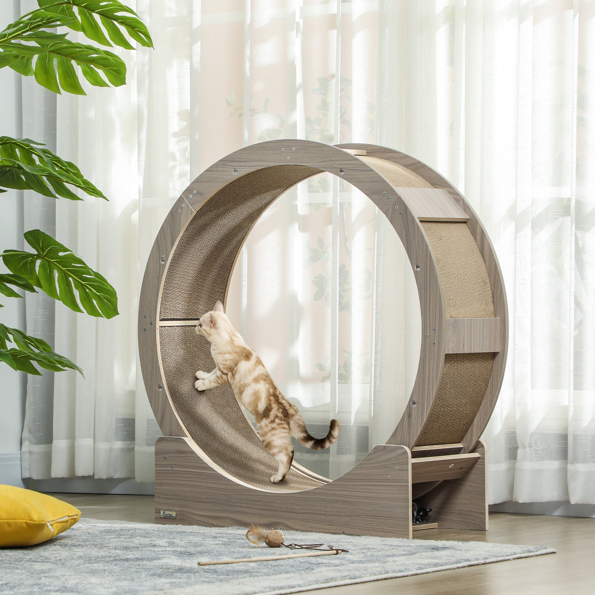 Logidon PawHut kattenloopfiets walnoothout 91 cm met rem