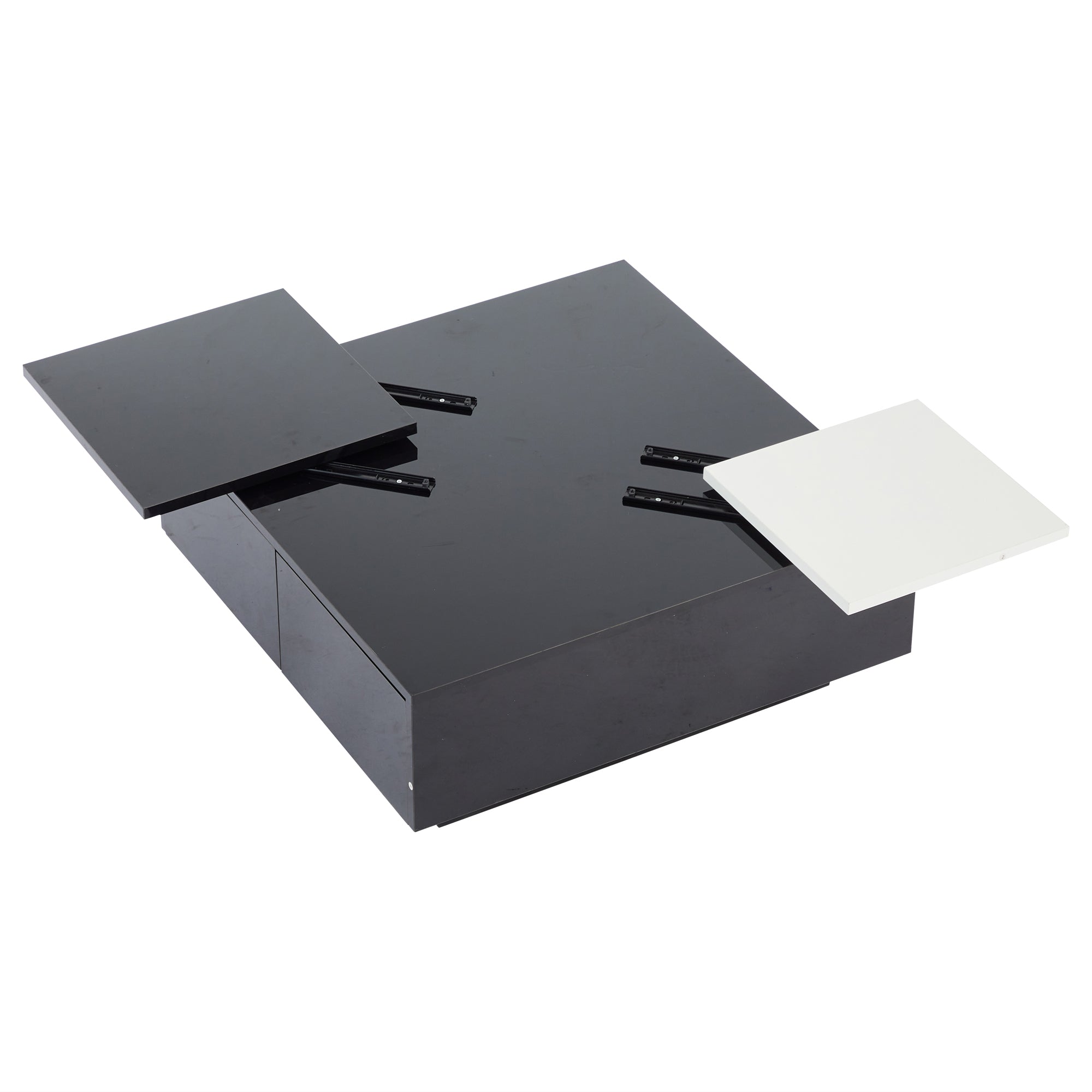 Logidon Hoogglans Salontafel Zwart Wit 75x75 Cm Met 4 Laden