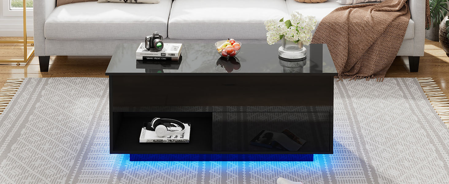 Logidon hoogglans salontafel 100x50x55 cm zwart LED-verlichting