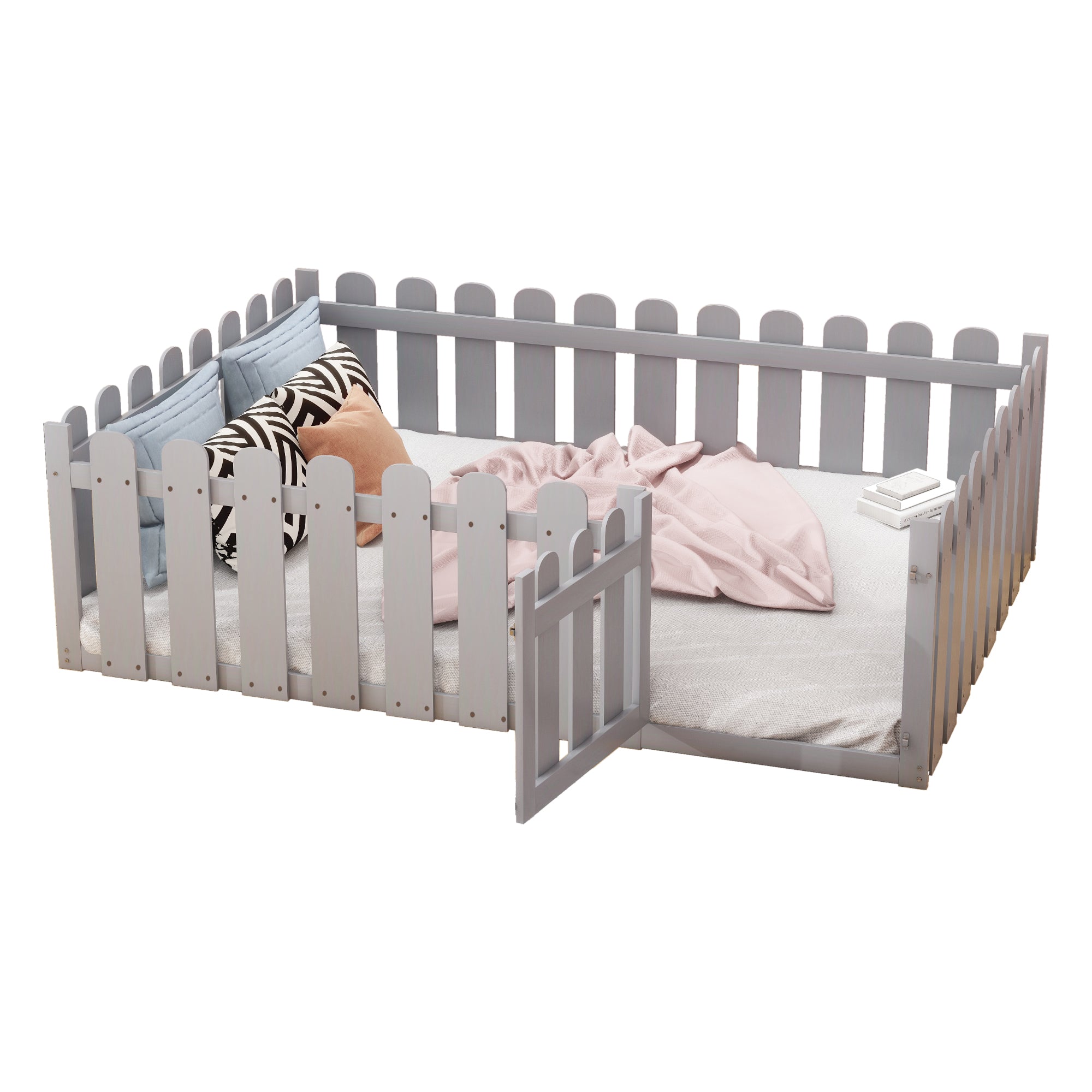 Logidon kinderbed 140 x 200 cm grijs houten frame met deur