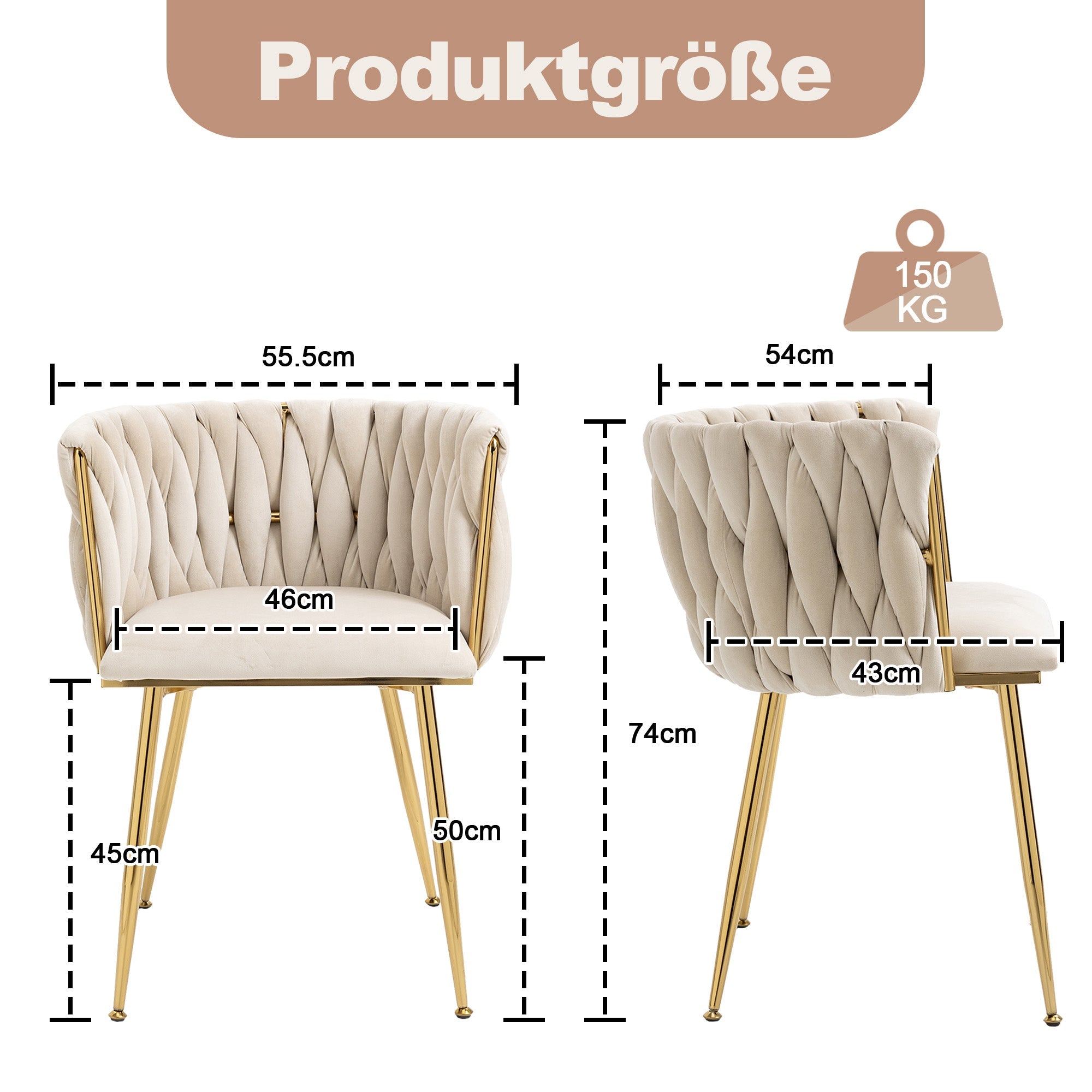 Logidon Lux Velvet Dining Chairs Ivory Gold Legs Set of Two