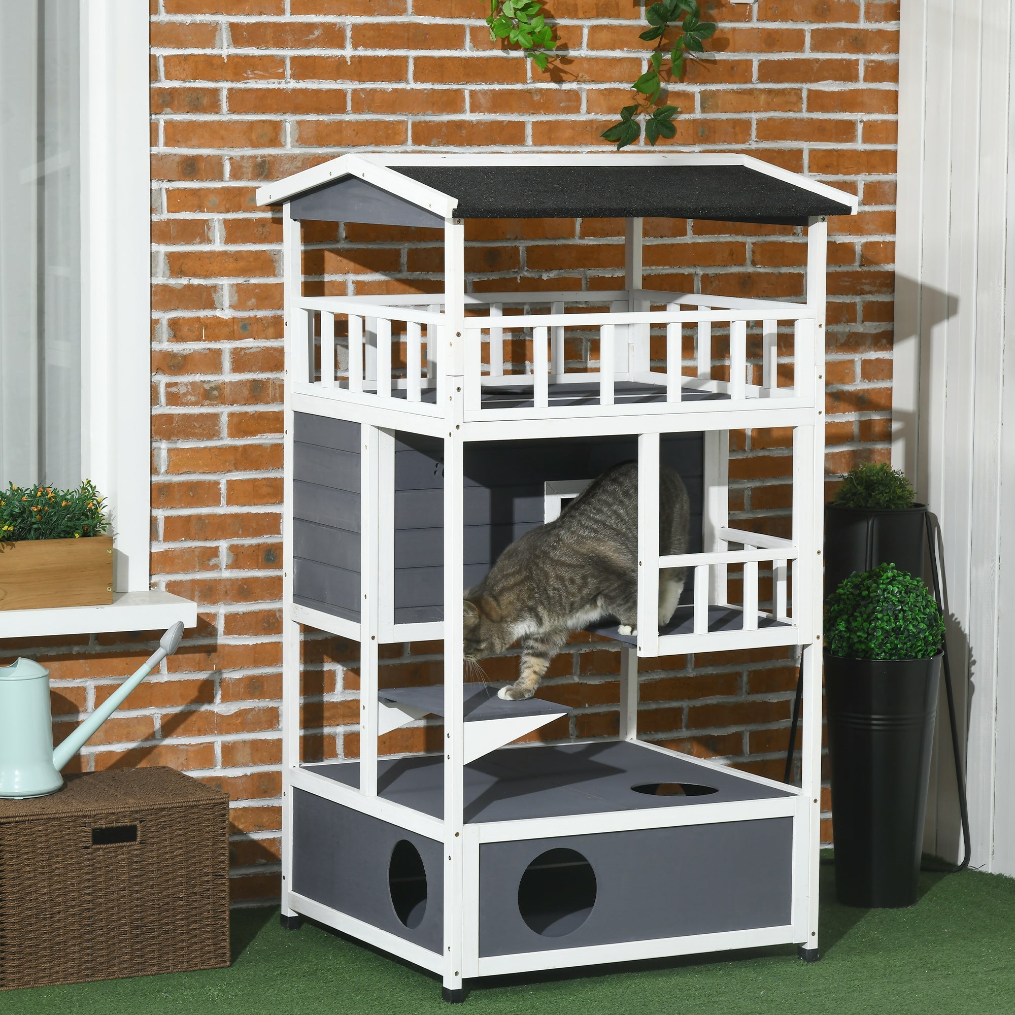 Logidon Kattenhuis met Toilet Grijs met meerdere verdiepingen 78 x 76 x 140 cm