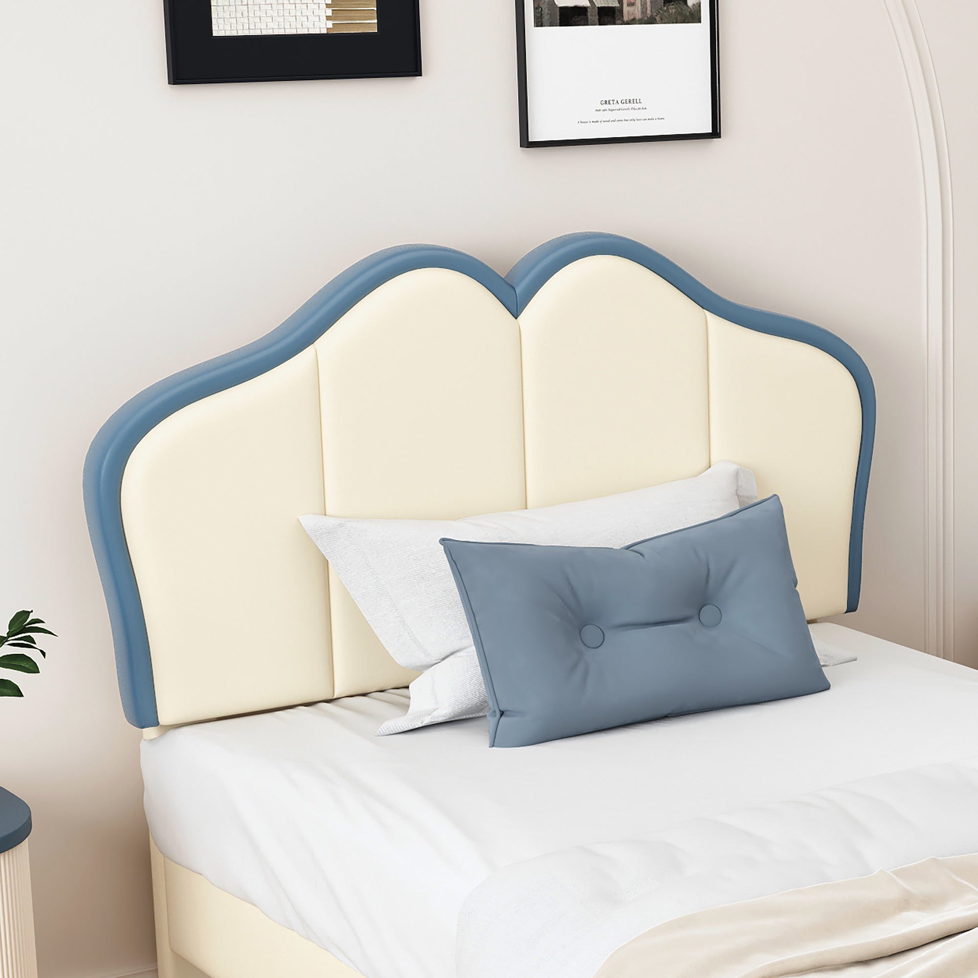 Logidon gestoffeerd bed 90x200 kinderbed wit blauw met zachte beschermranden