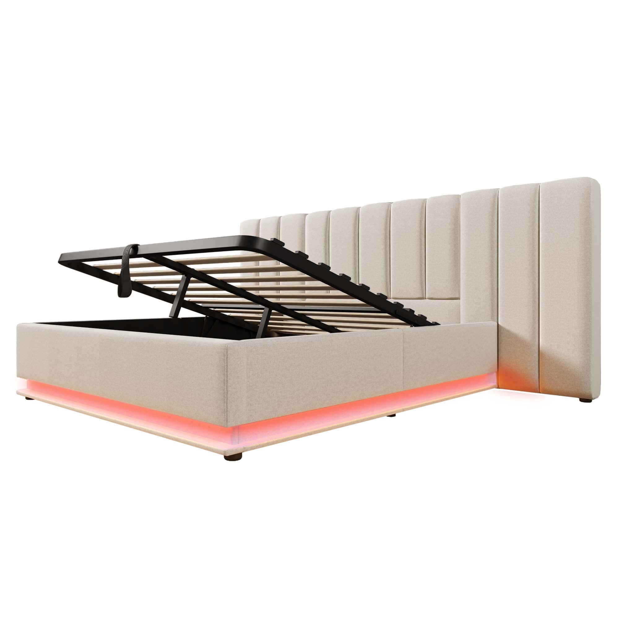 Logidon gestoffeerd bed 180x200 opbergruimte met LED USB oplaadfunctie beige