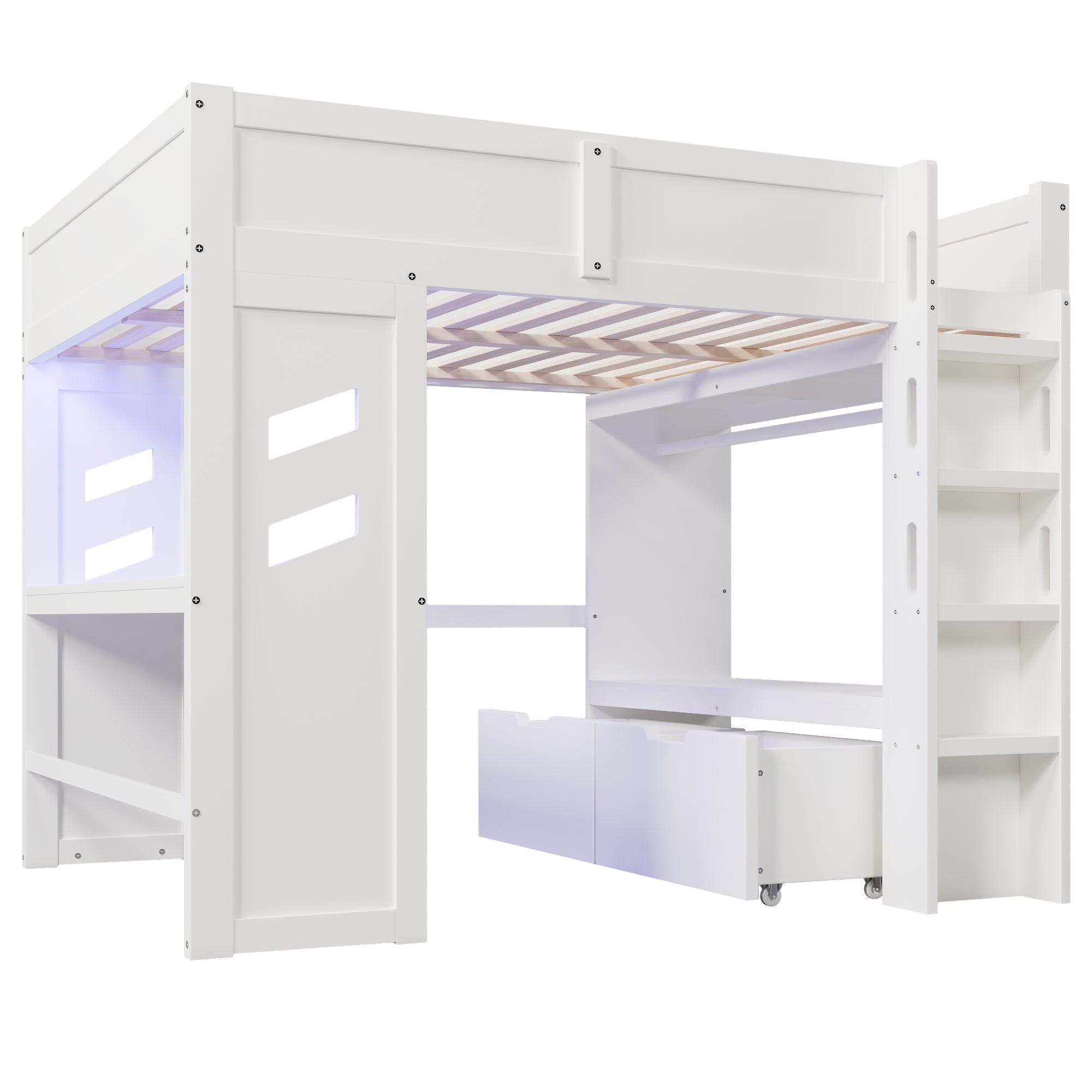 Logidon hoogslaper 140x200 cm wit gamingbed met bureau LED