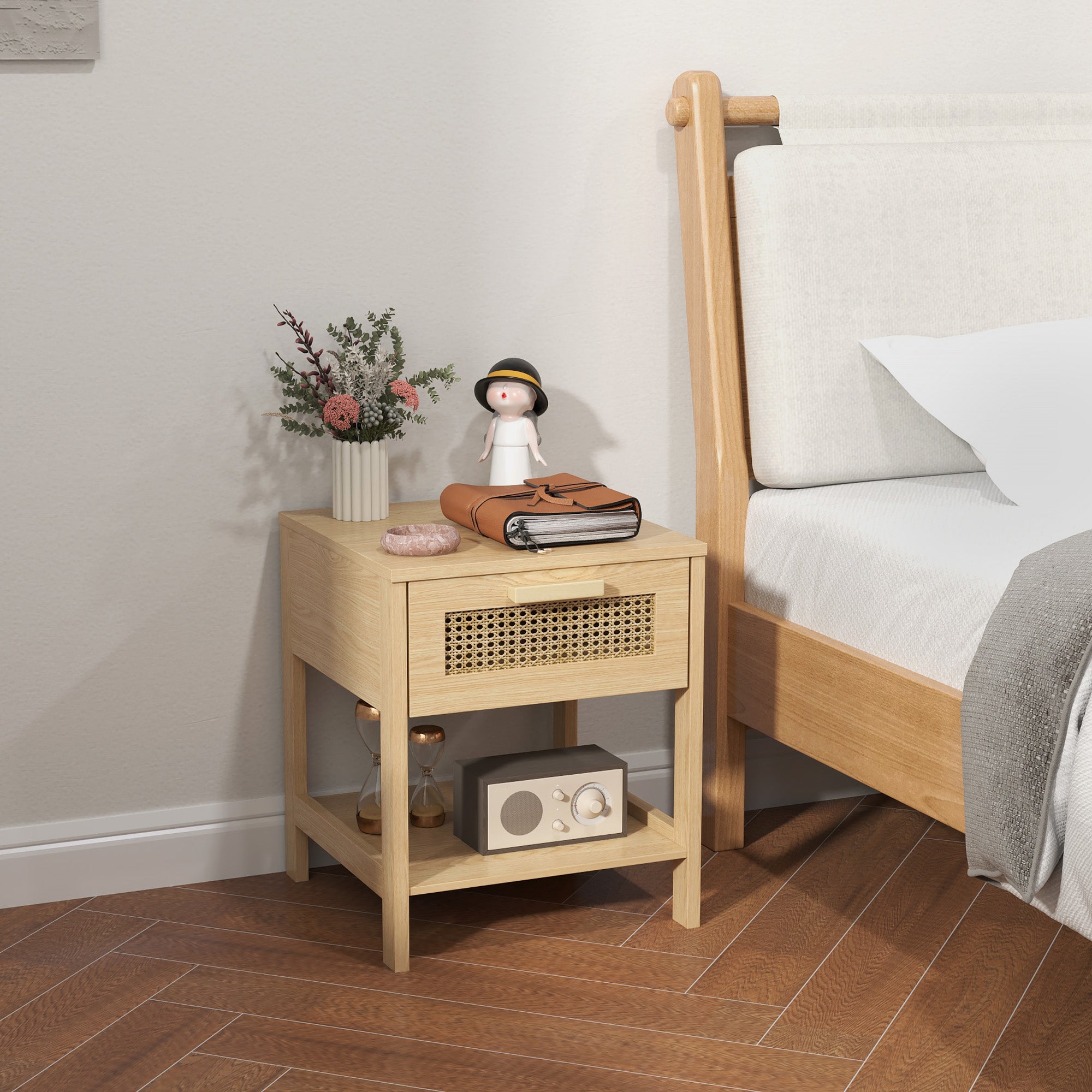Logidon nachtkastje rotan design naturel 40x40x48 cm met lade