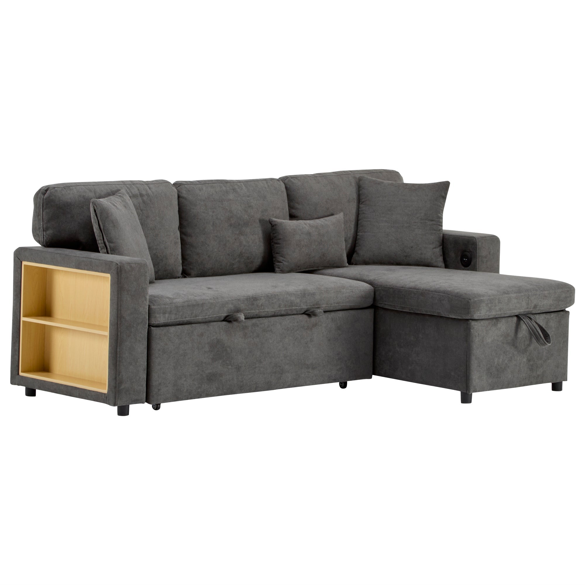 Logidon Corner Sofa Gray Extendable Bed With Bed Box Shelf 214x131