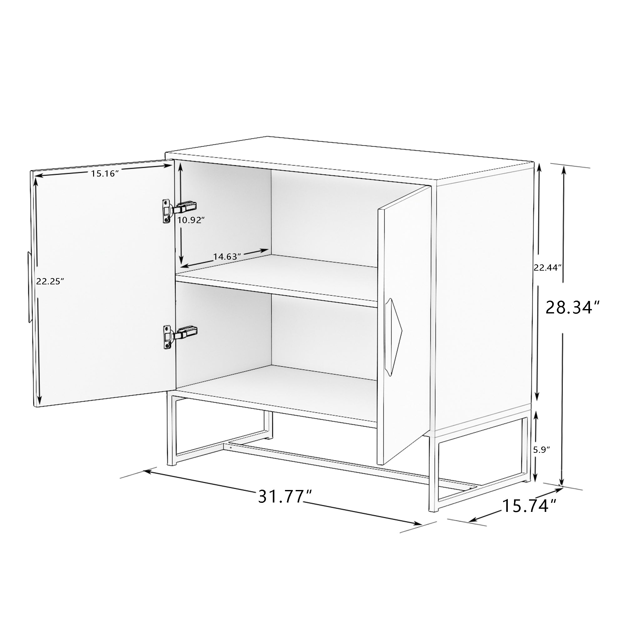 Logidon Wit Dressoir MDF 2 Deuren met Vierkante Handgrepen 80x40x75 cm